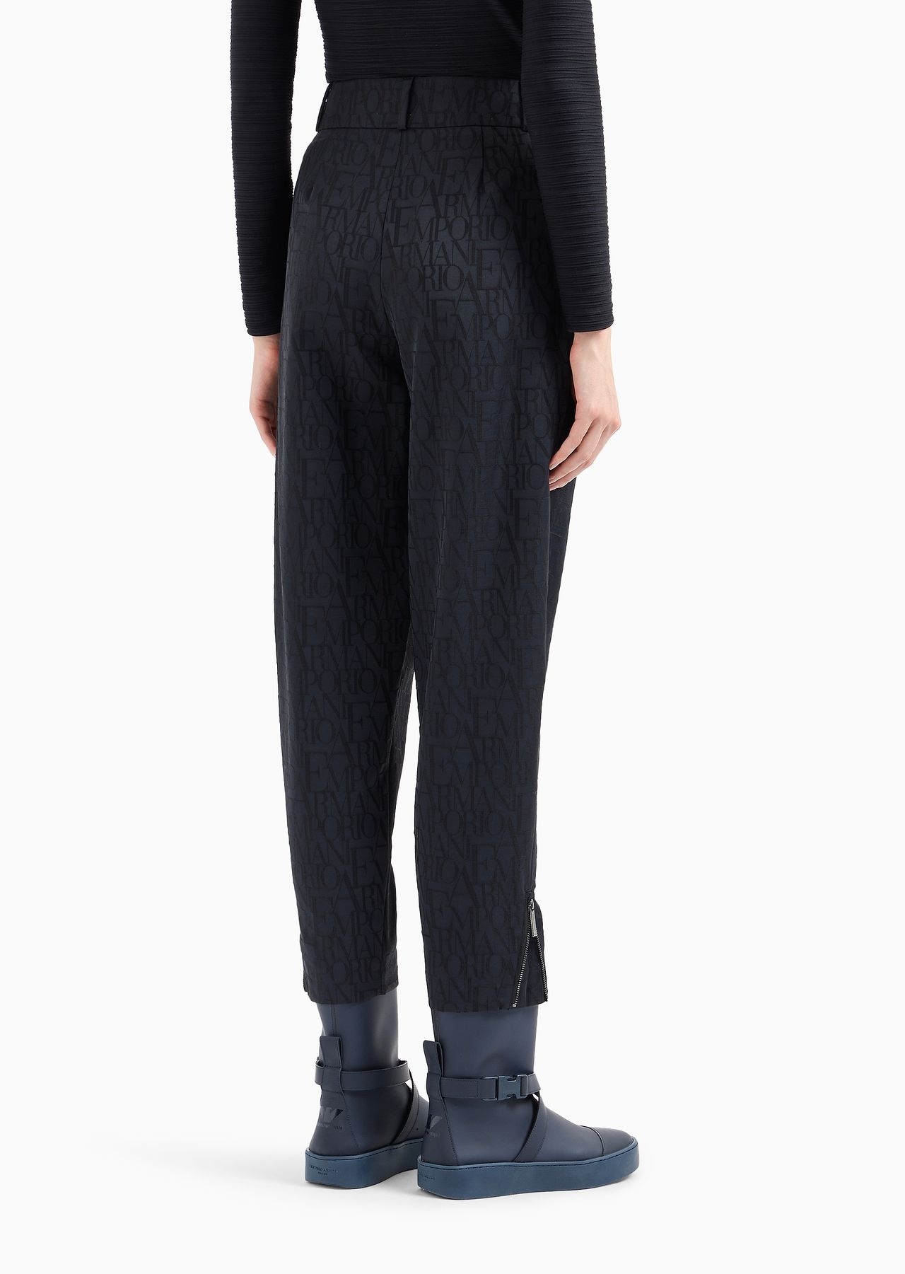 Oval-leg trousers in a jacquard wool blend with all-over lettering - 3
