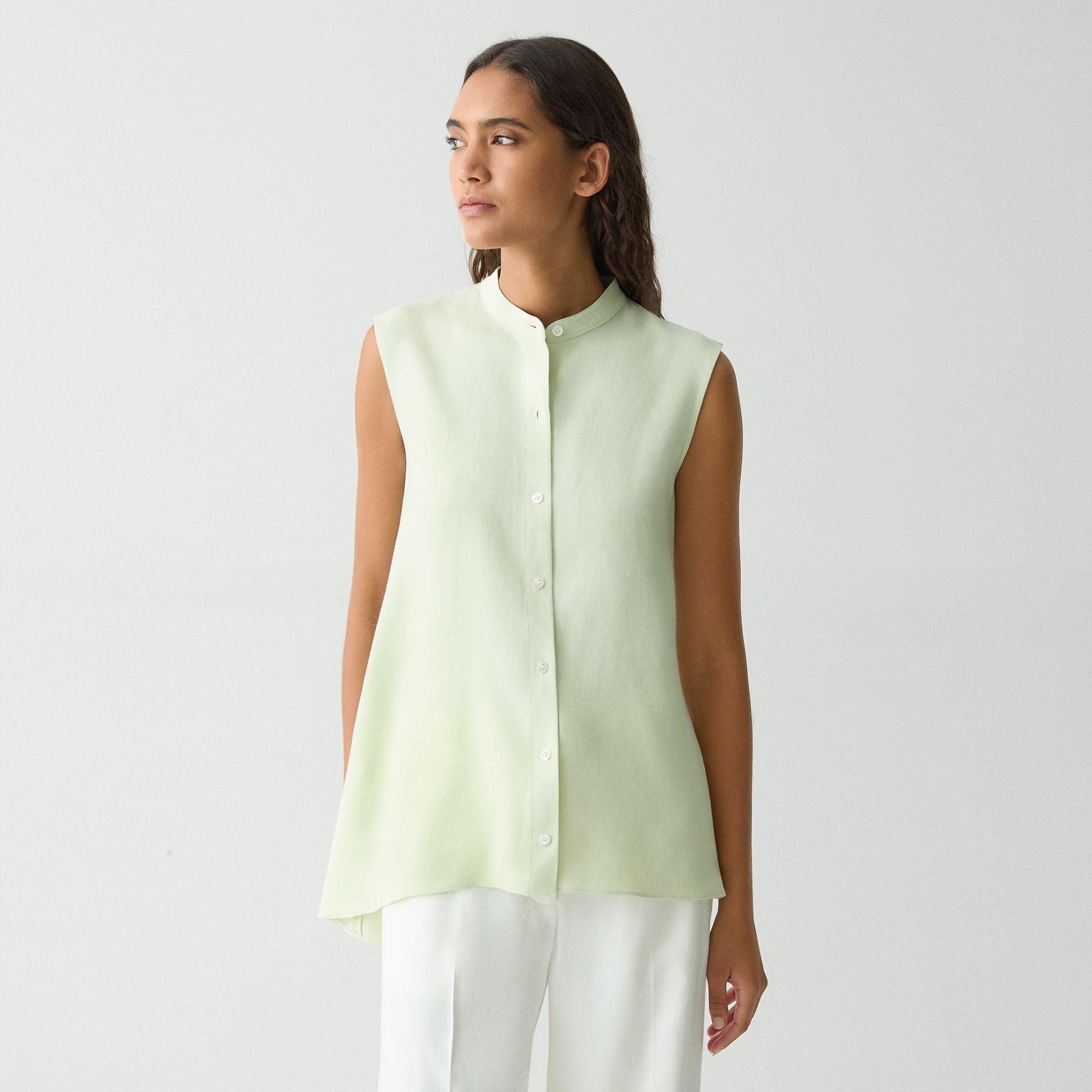 Sleeveless Asymmetrical Shirt in Linen-Viscose - 2