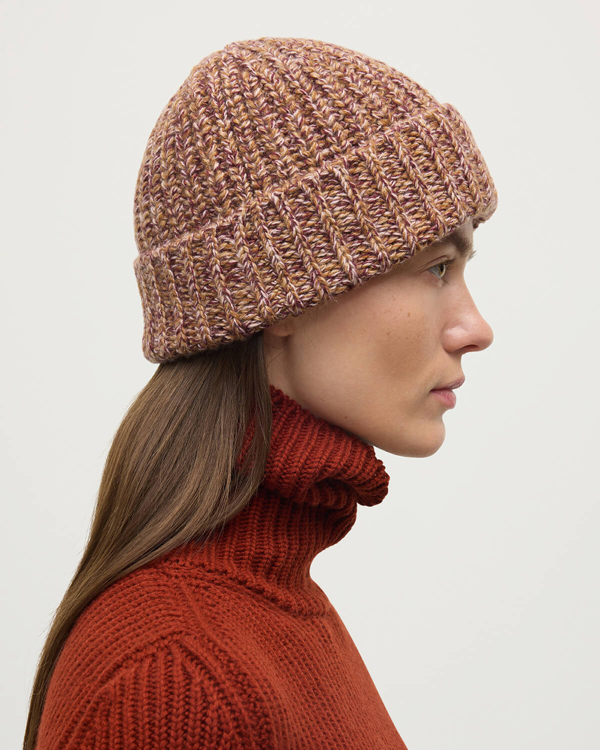 Half Cardigan Stich Red Cashmere Beanie - 2