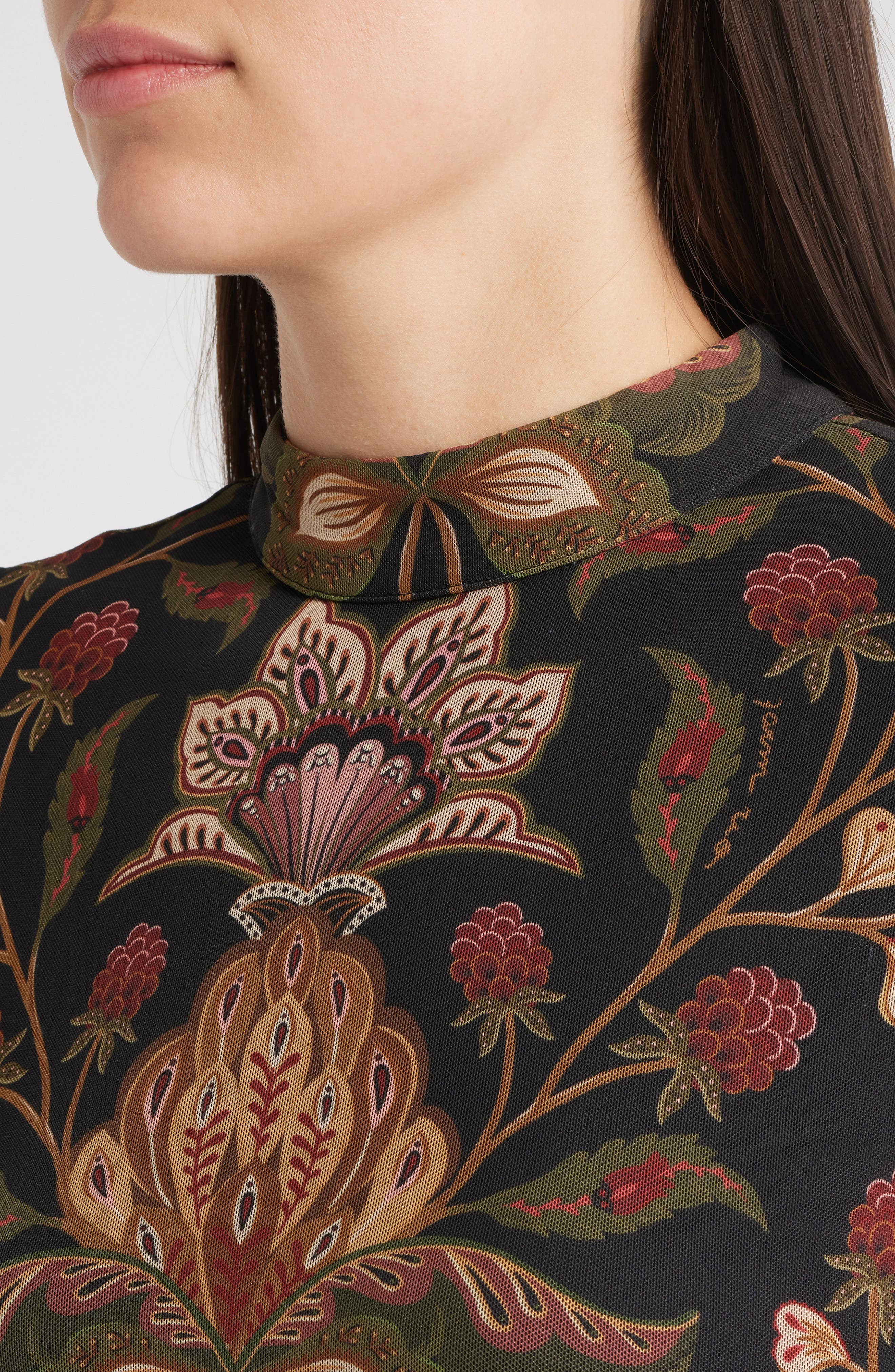 FARM Rio Berry Garden Long Sleeve Ruched Dress in Black at Nordstrom - 4