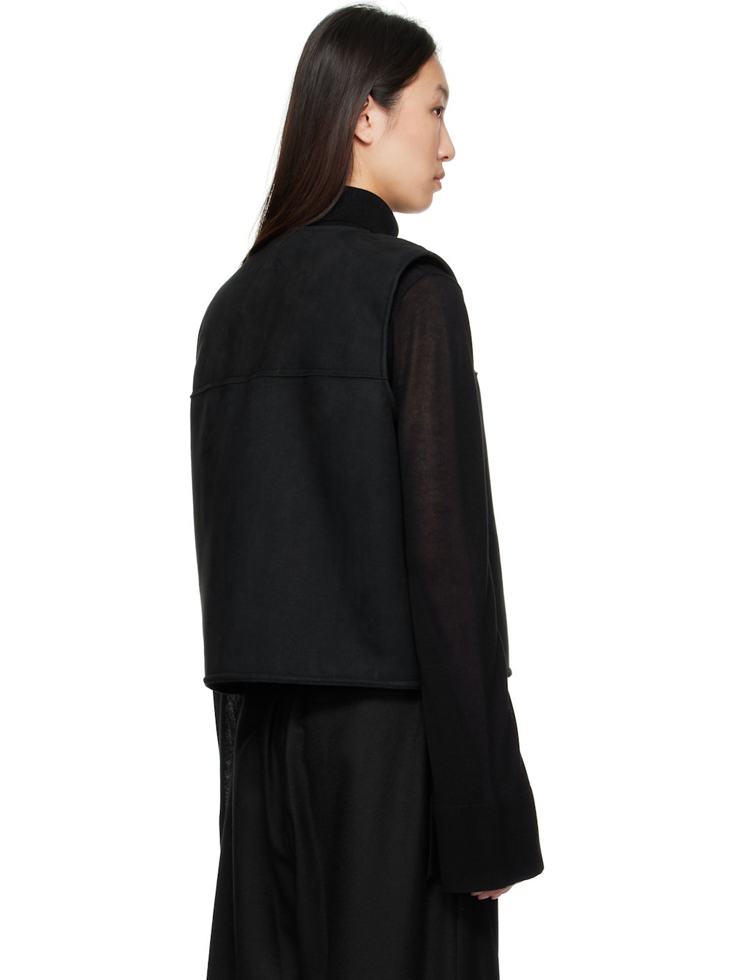 Black Faux-Shearling Reversible Vest - 3