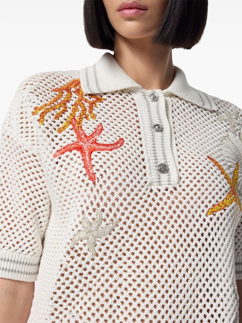 crochet-knit polo shirt - 5