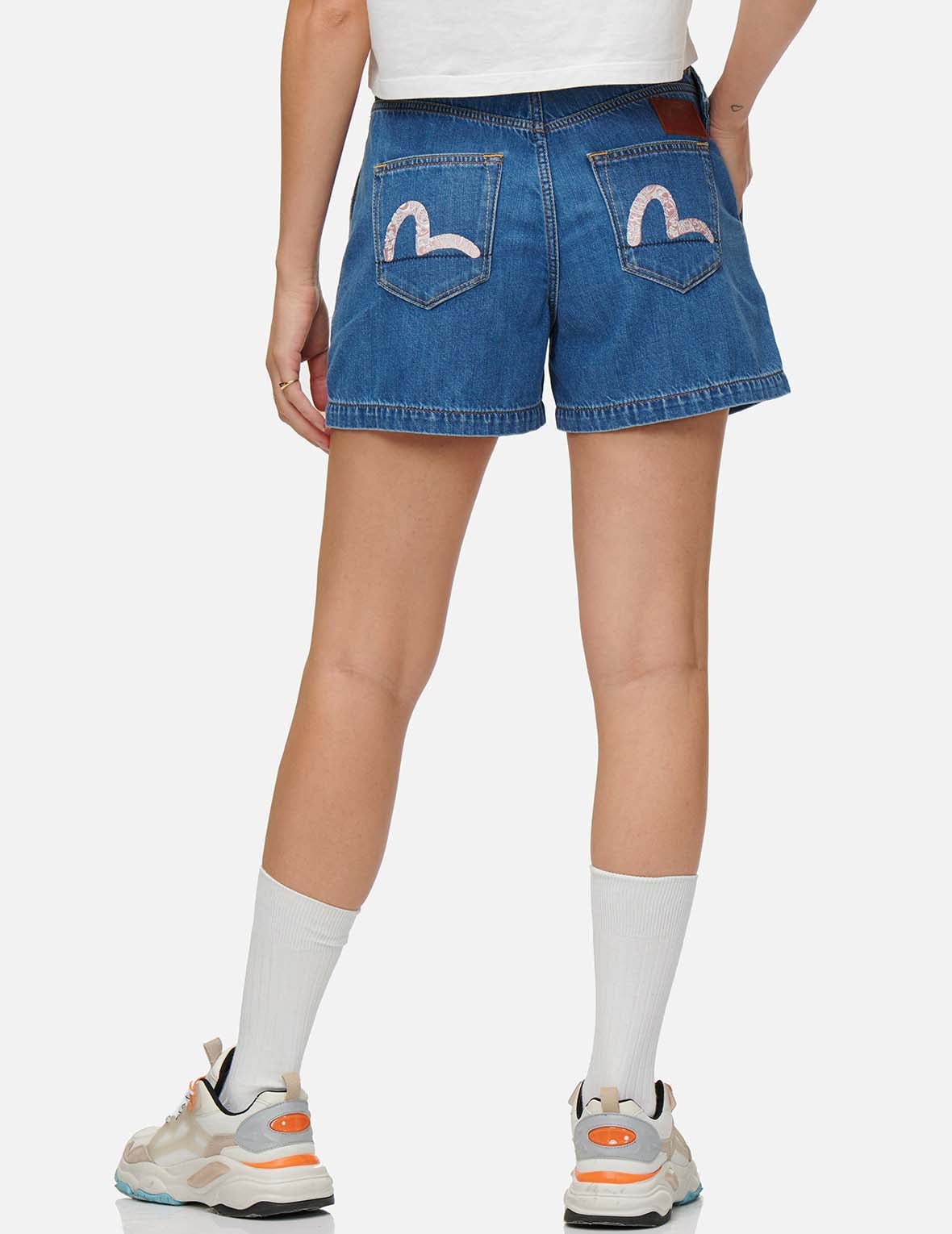 Pattern Seagull Embroidered Paper Bag Denim Shorts - 3