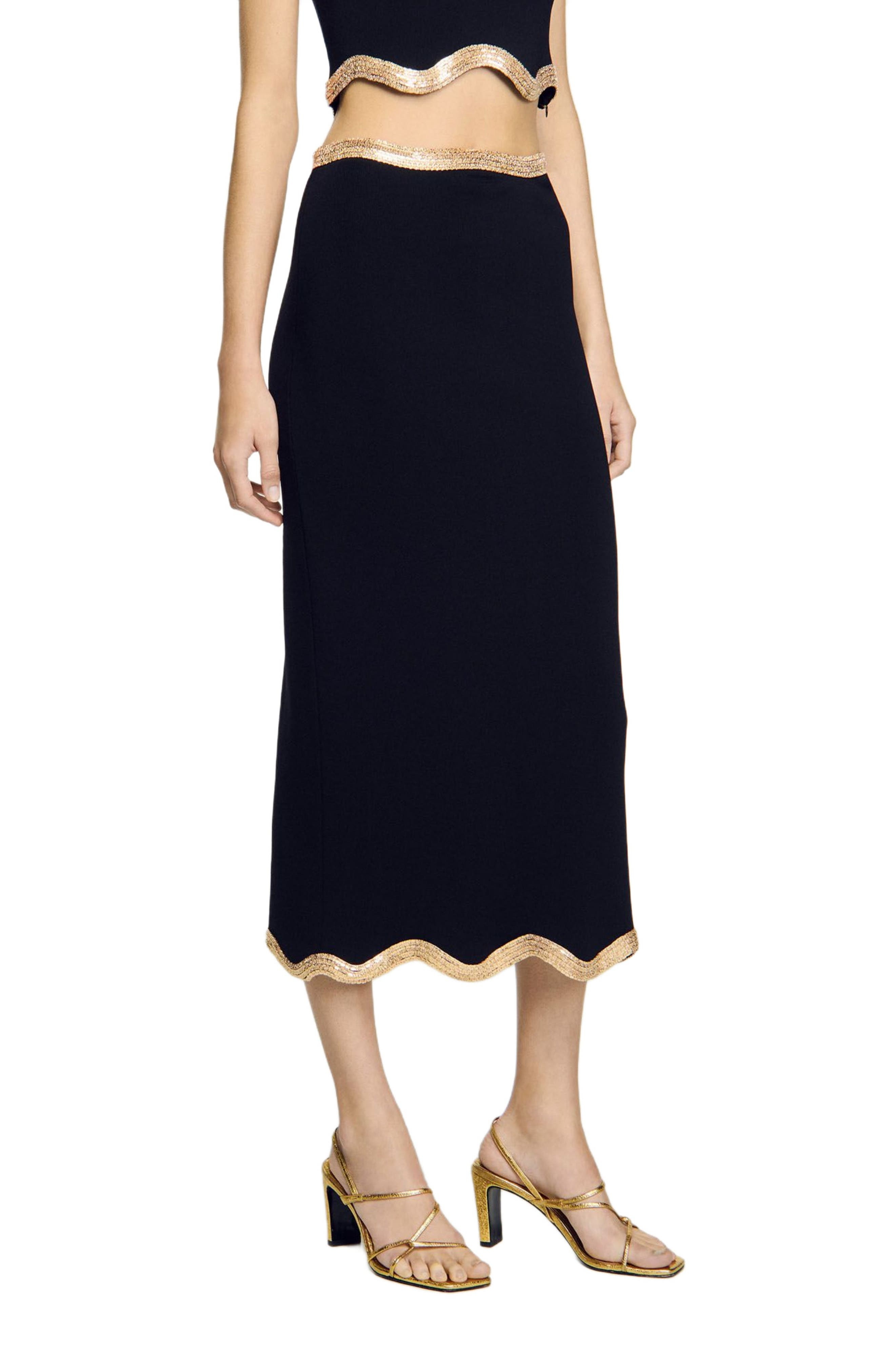 SANDRO Long knitted skirt with chain detail in Black at Nordstrom - 1
