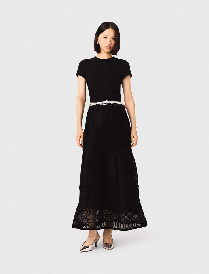 maje Embroidered basket-weave knit skirt outlook