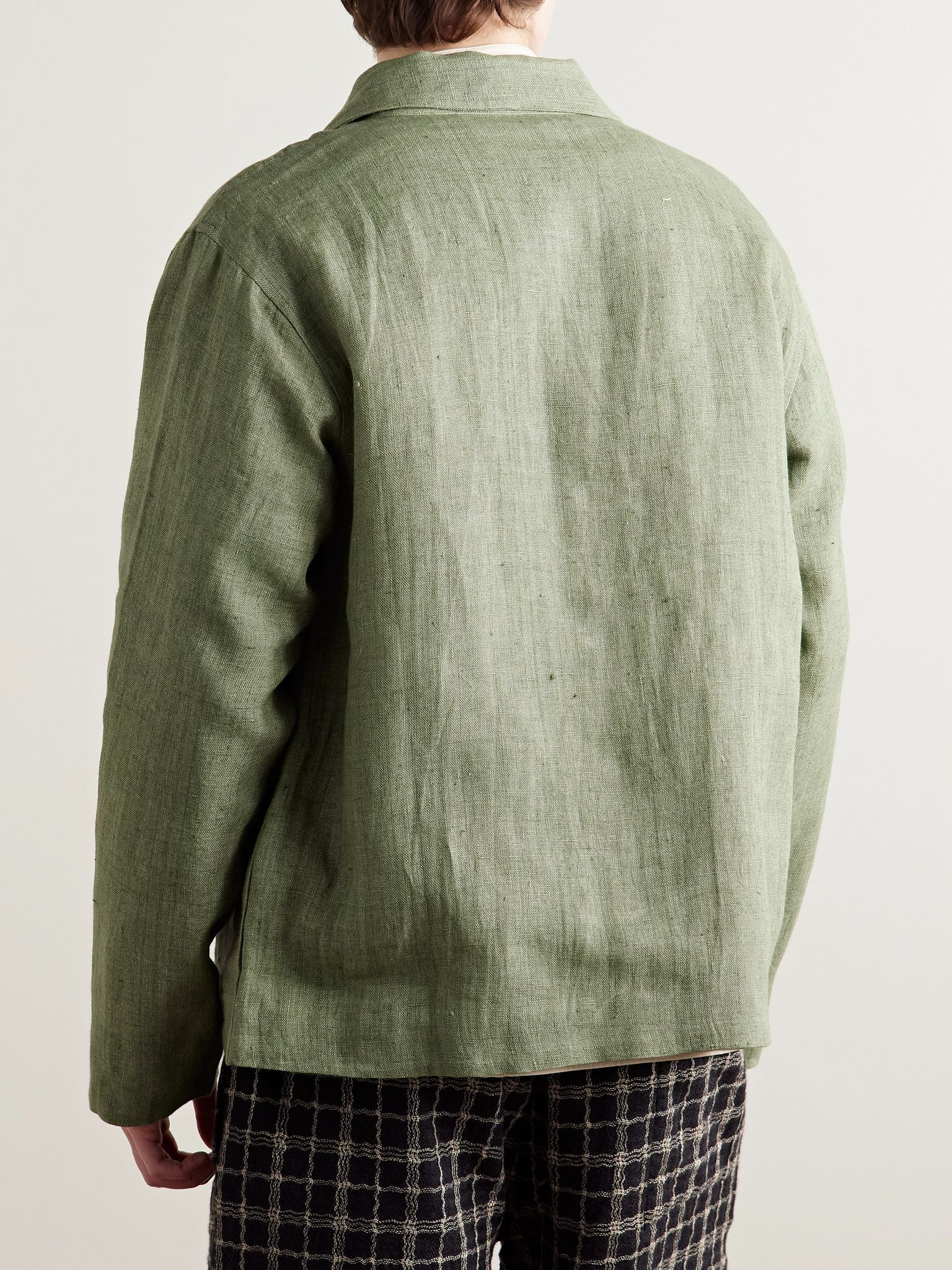 Embellished Linen Overshirt Green - 3