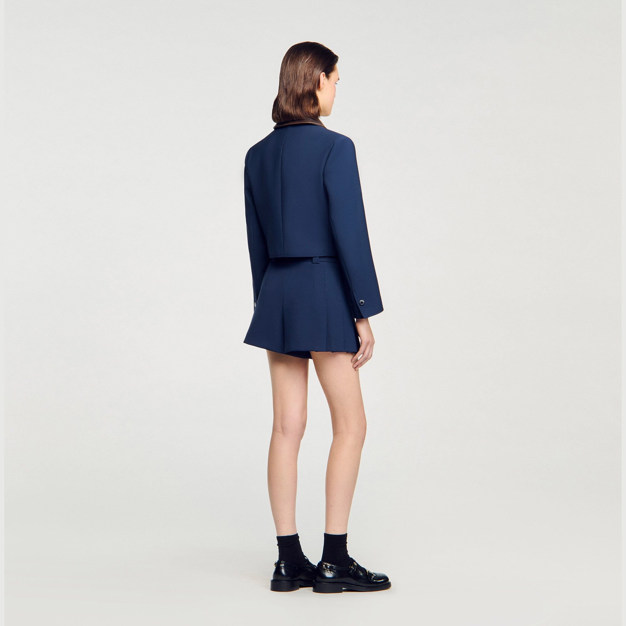 CROPPED JACKET WITH LEATHER COLLAR - 5