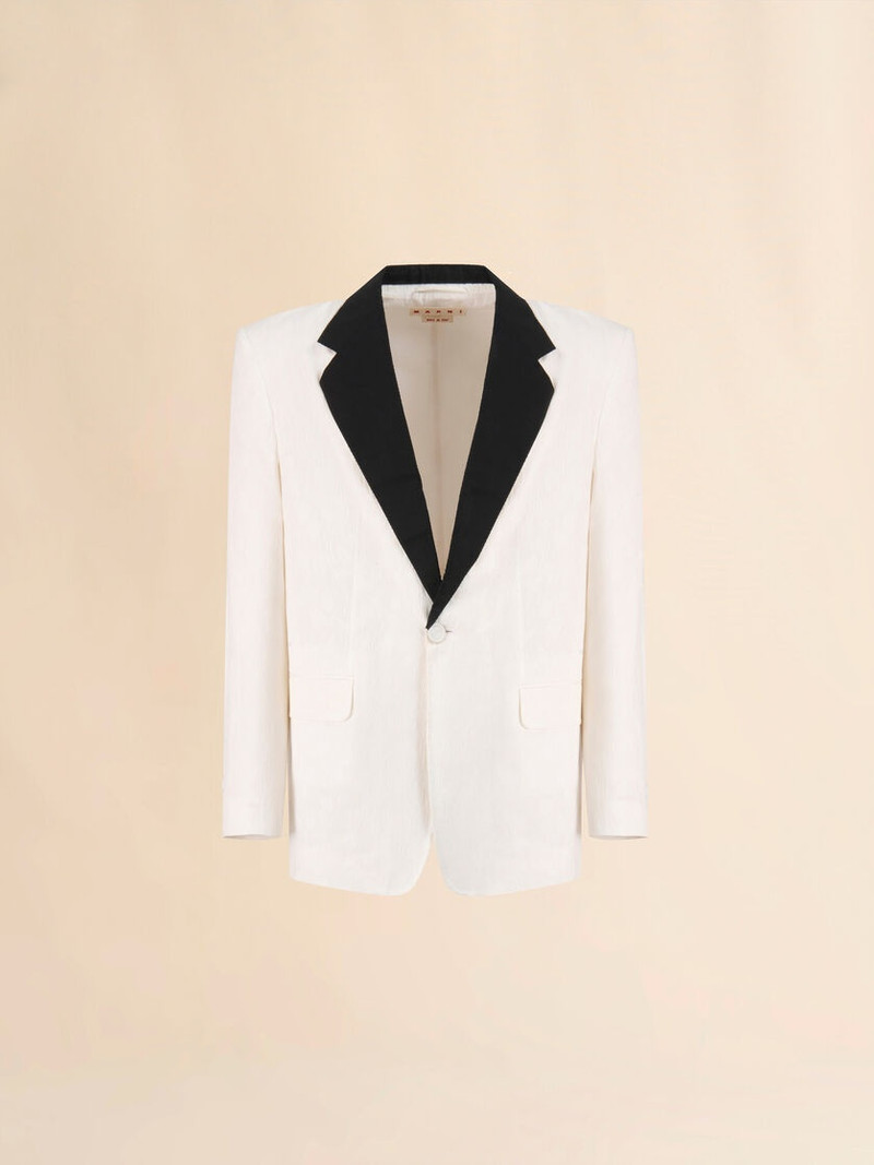 WHITE COTTON JACKET WITH WAVES AND DROPS JACQUARD MOTIF - 1