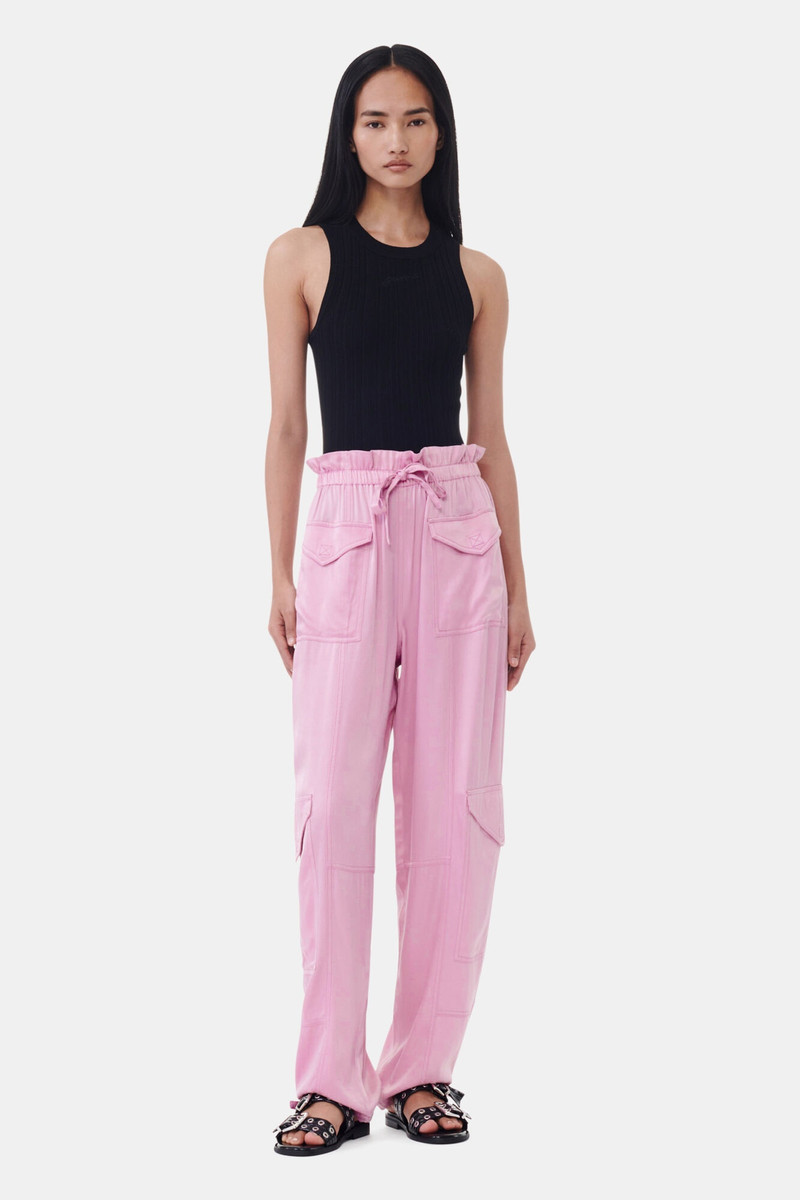 GANNI PINK WASHED SATIN PANTS outlook