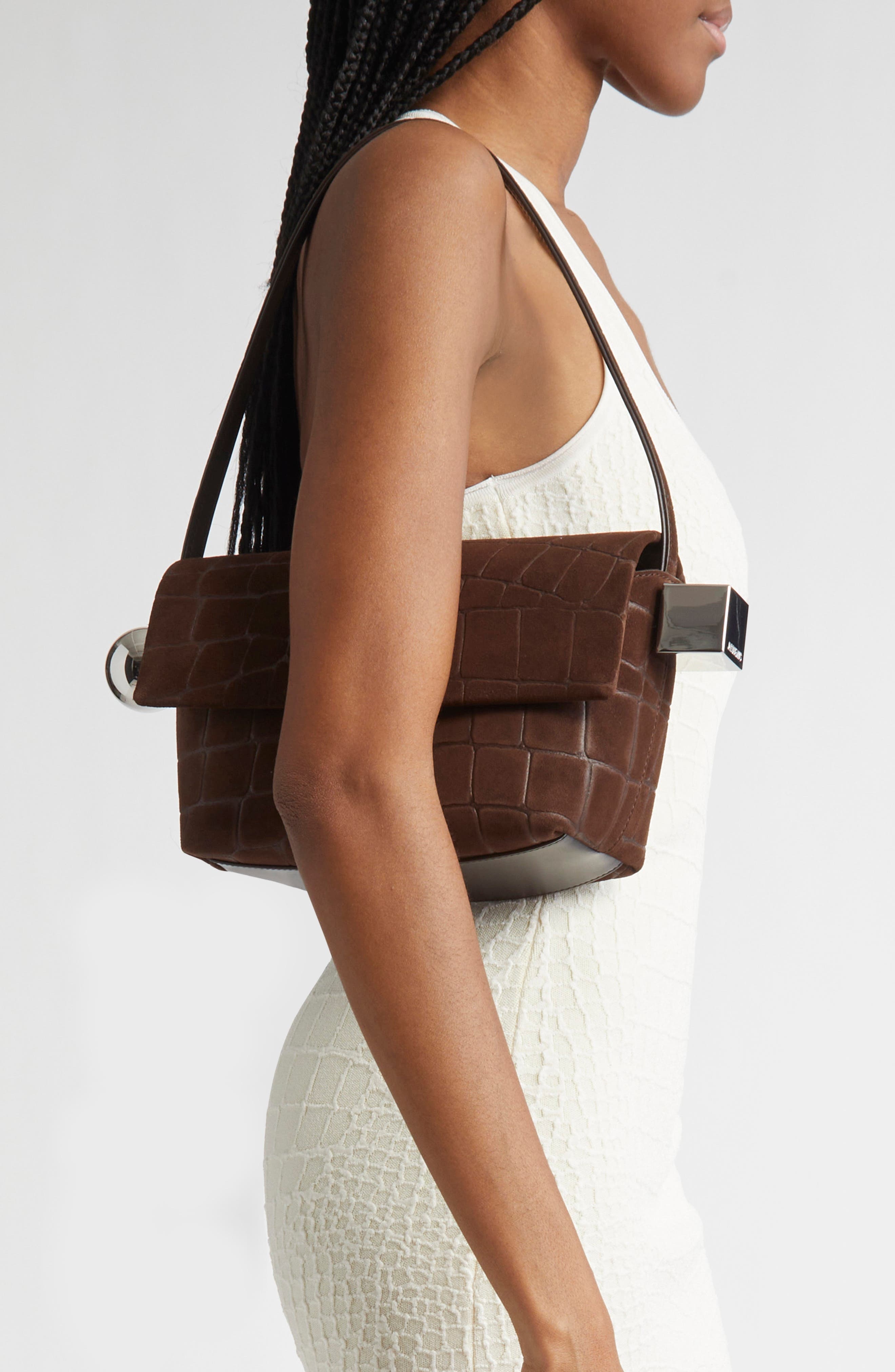 Jacquemus Le Rond Carré Croc Embossed Leather Shoulder Bag in Dark Brown 880 at Nordstrom - 2