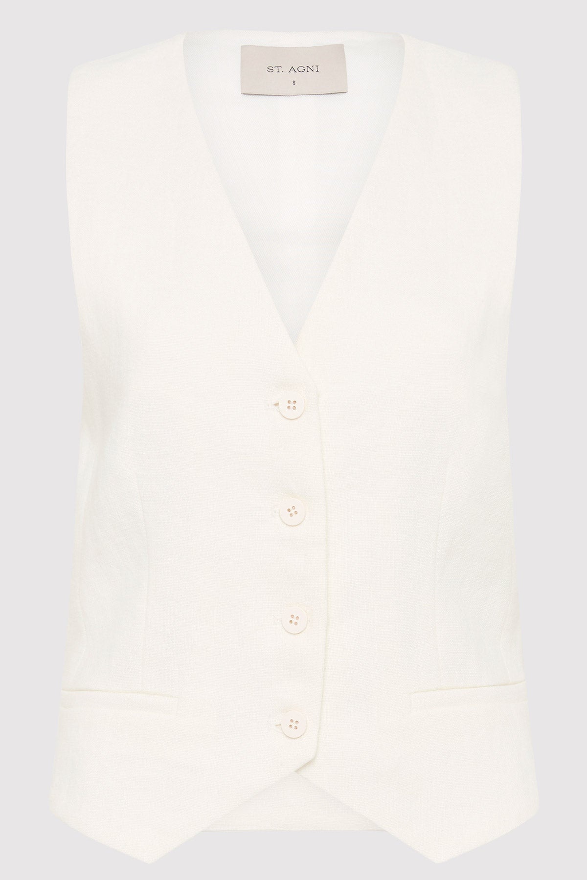 Tailored Linen Vest - Ivory - 1