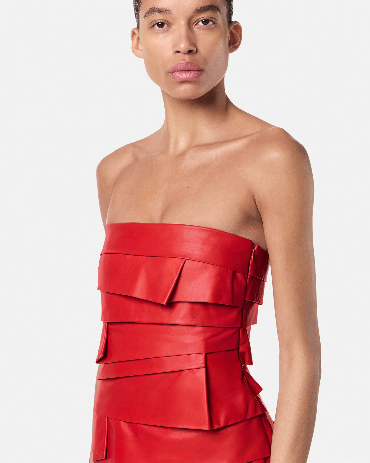Strapless Leather Mini Dress - 3