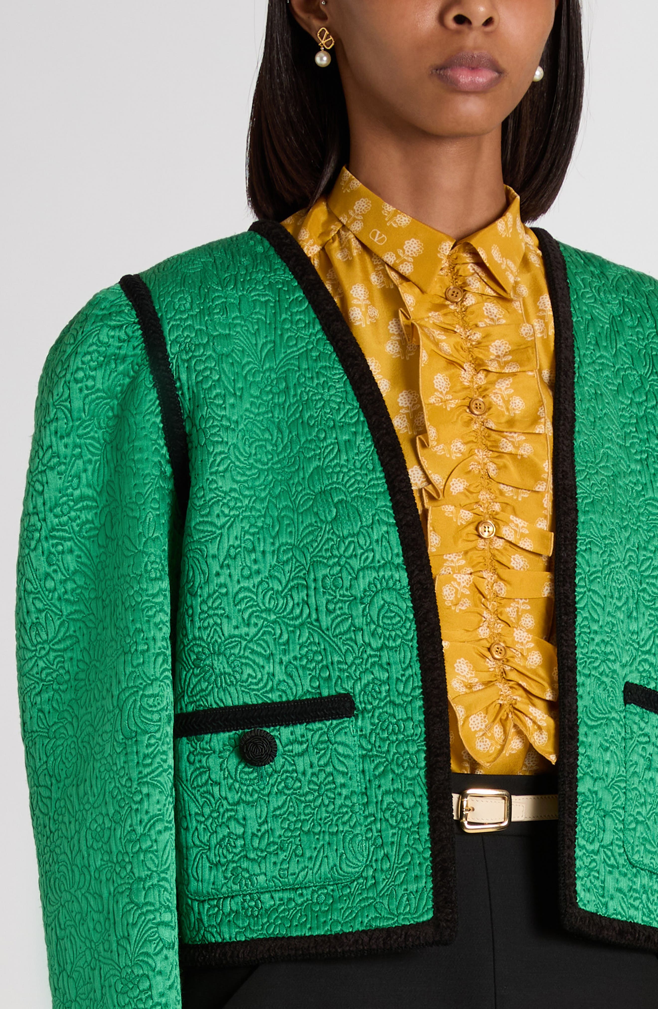 Valentino Garavani Après L'Hiver Floral Matelassé Crop Jacket in Green at Nordstrom - 5