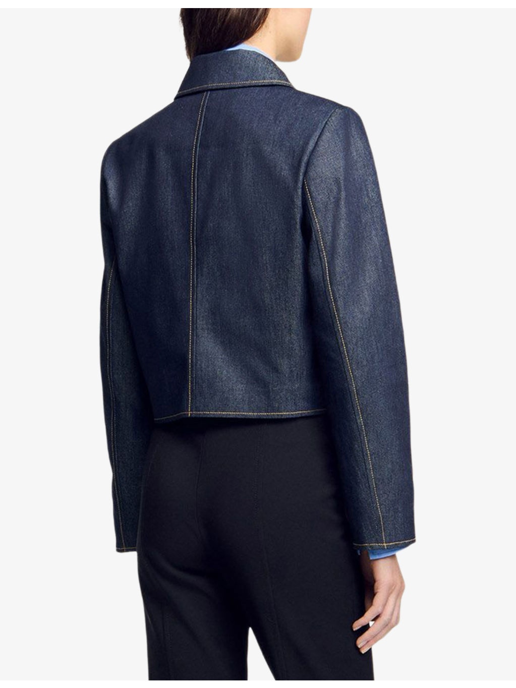 Flap-Pocket Double-Breasted Denim Jacket - 4