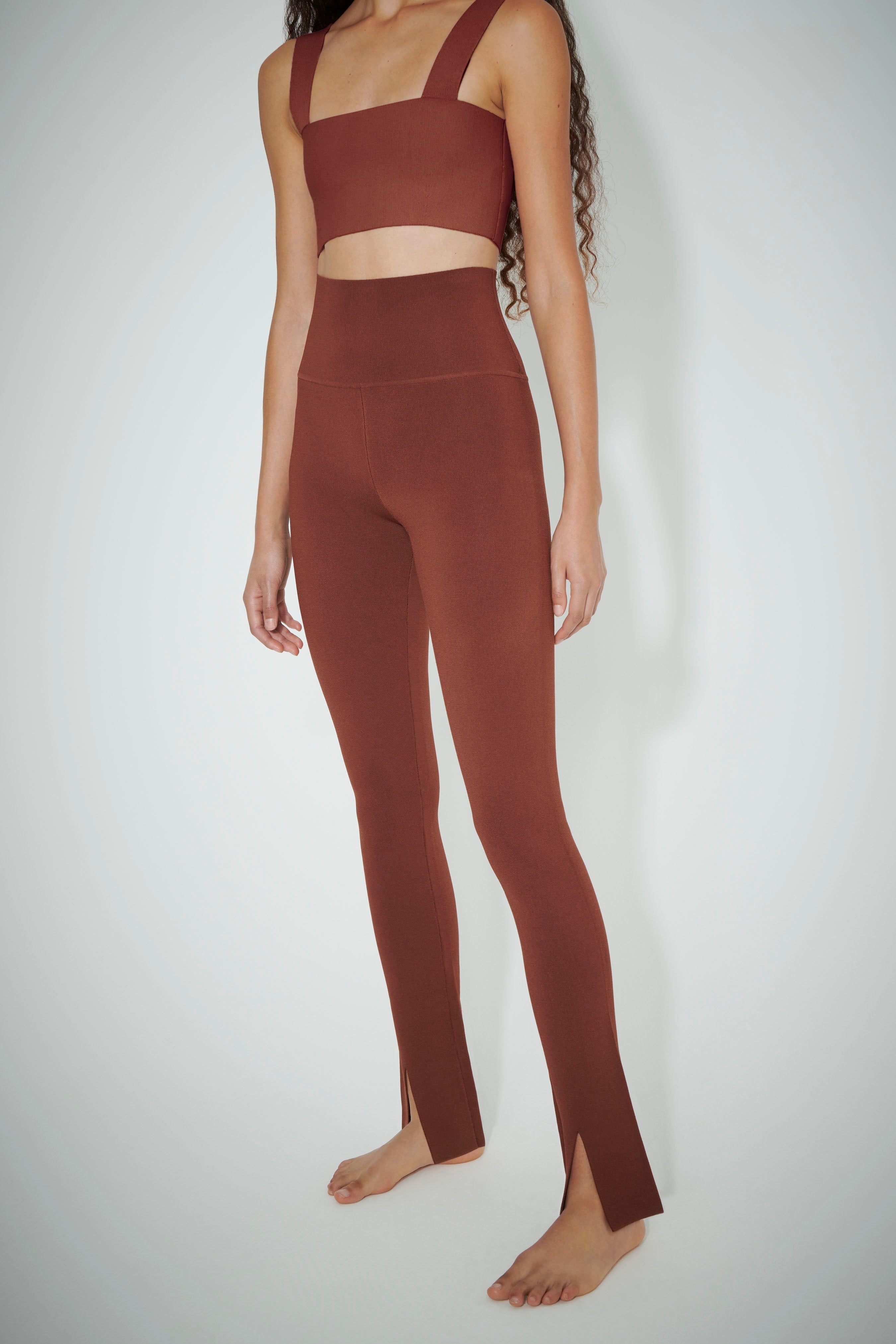VB Body Split Front Leggings in Brown - 3