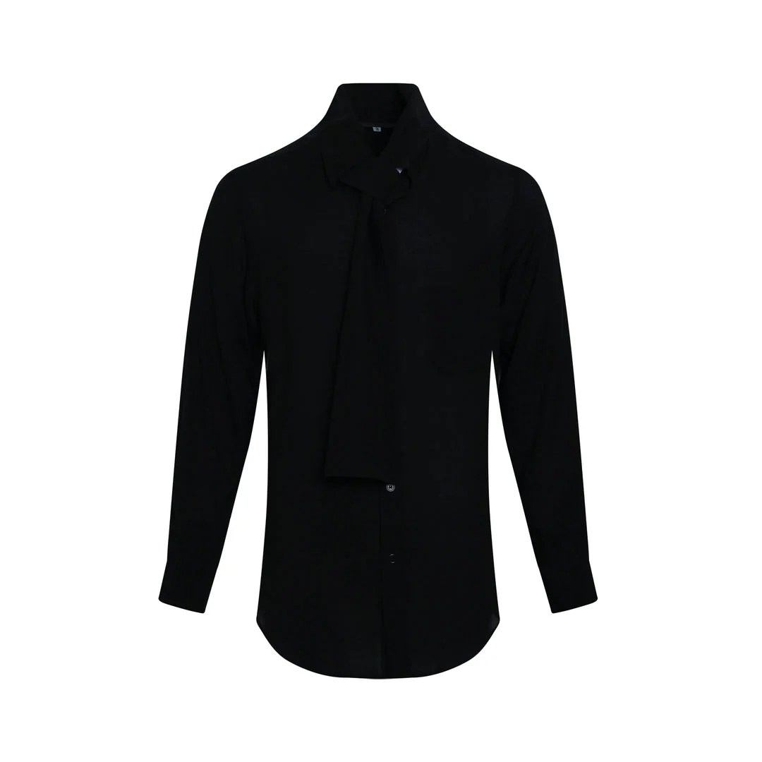 Scarf Collar Long Sleeve Blouse - 1