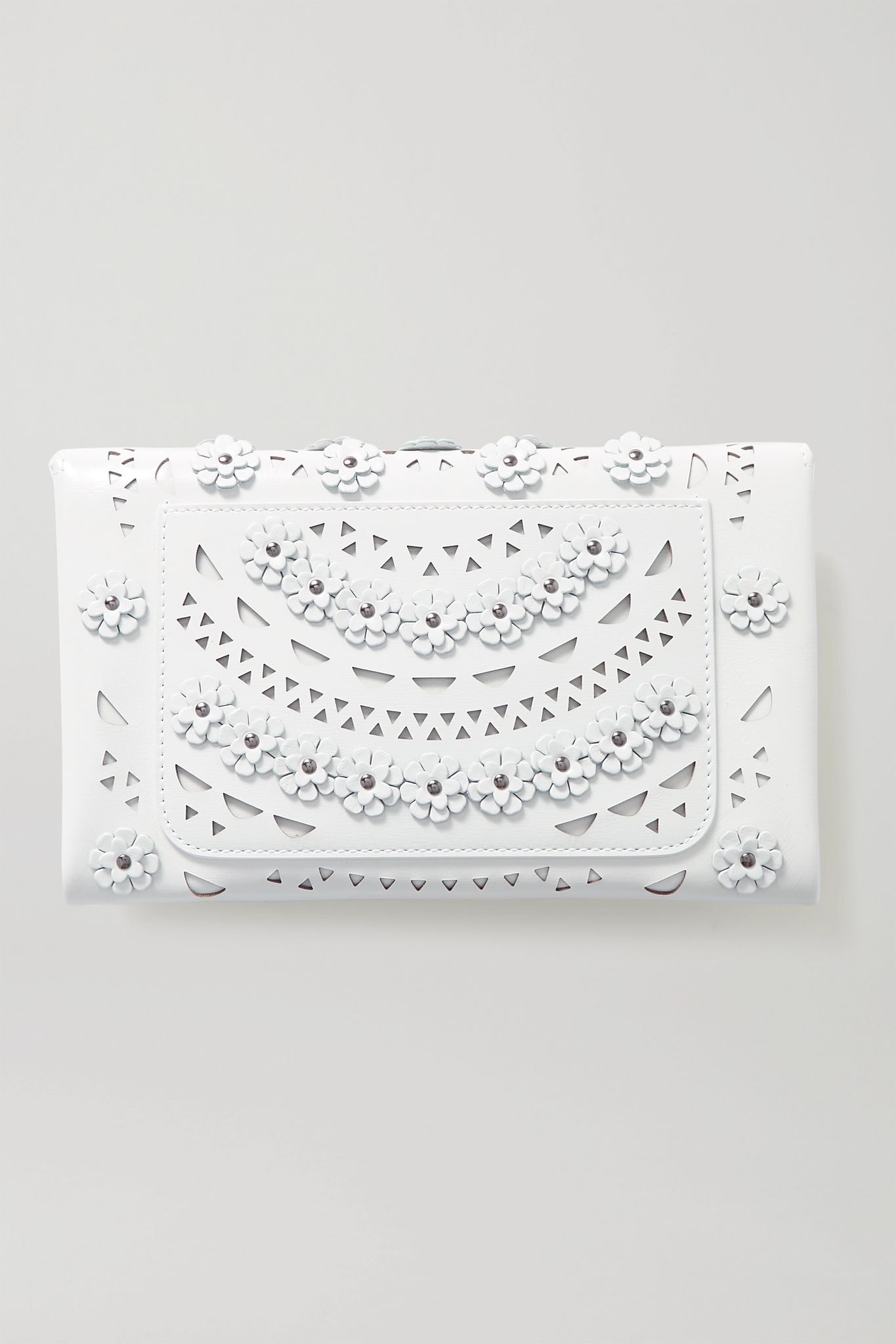 Studded laser-cut leather clutch - 3