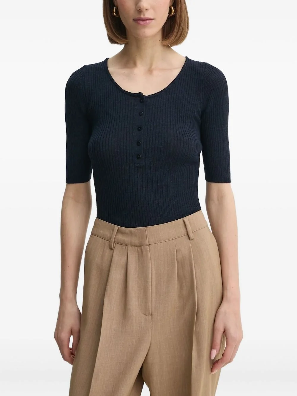 ribbed henley top - 1