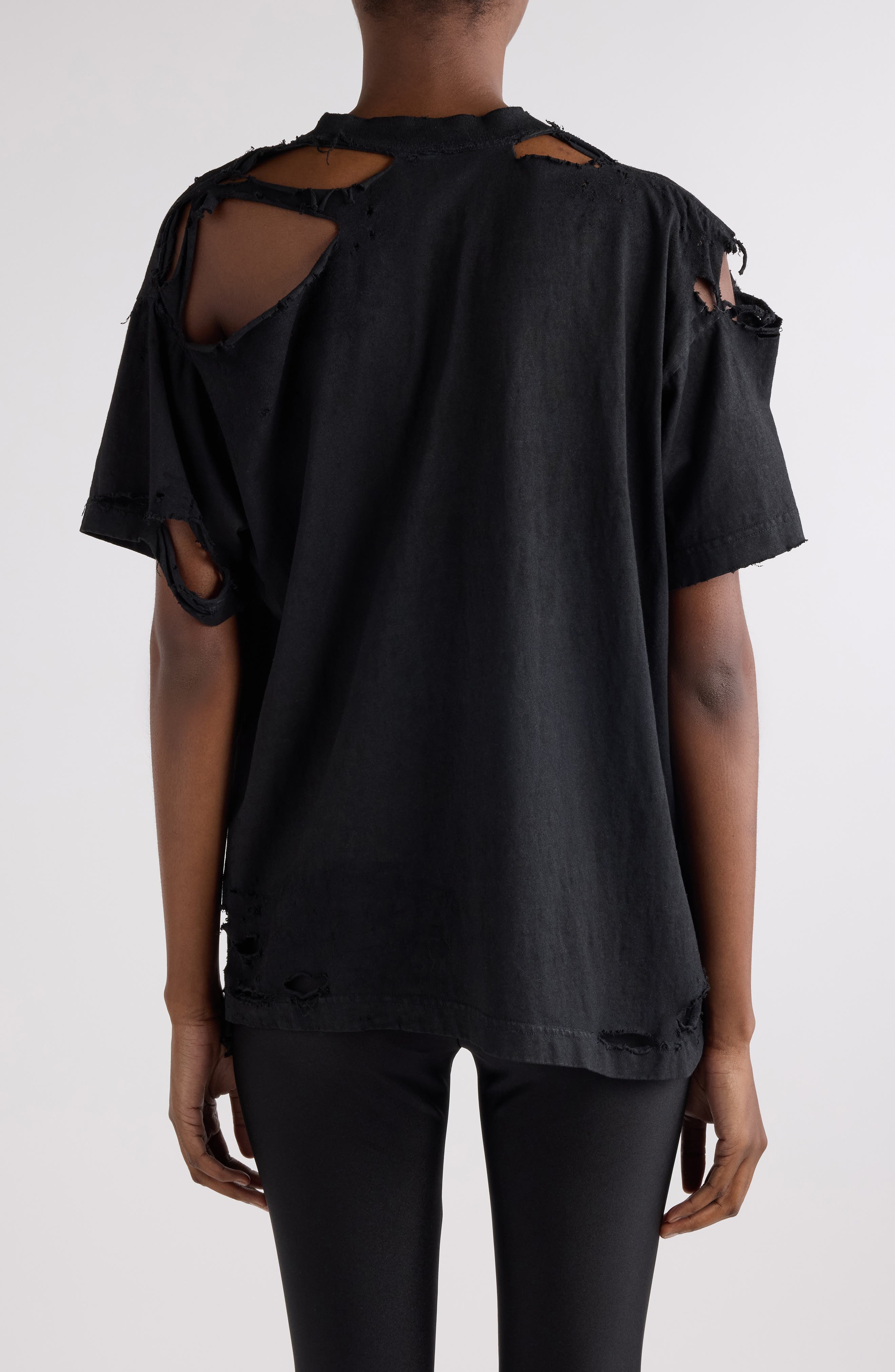 Balenciaga Boxy Distressed Emo Embroidered T-Shirt in 1041 Faded Washed Black at Nordstrom - 3
