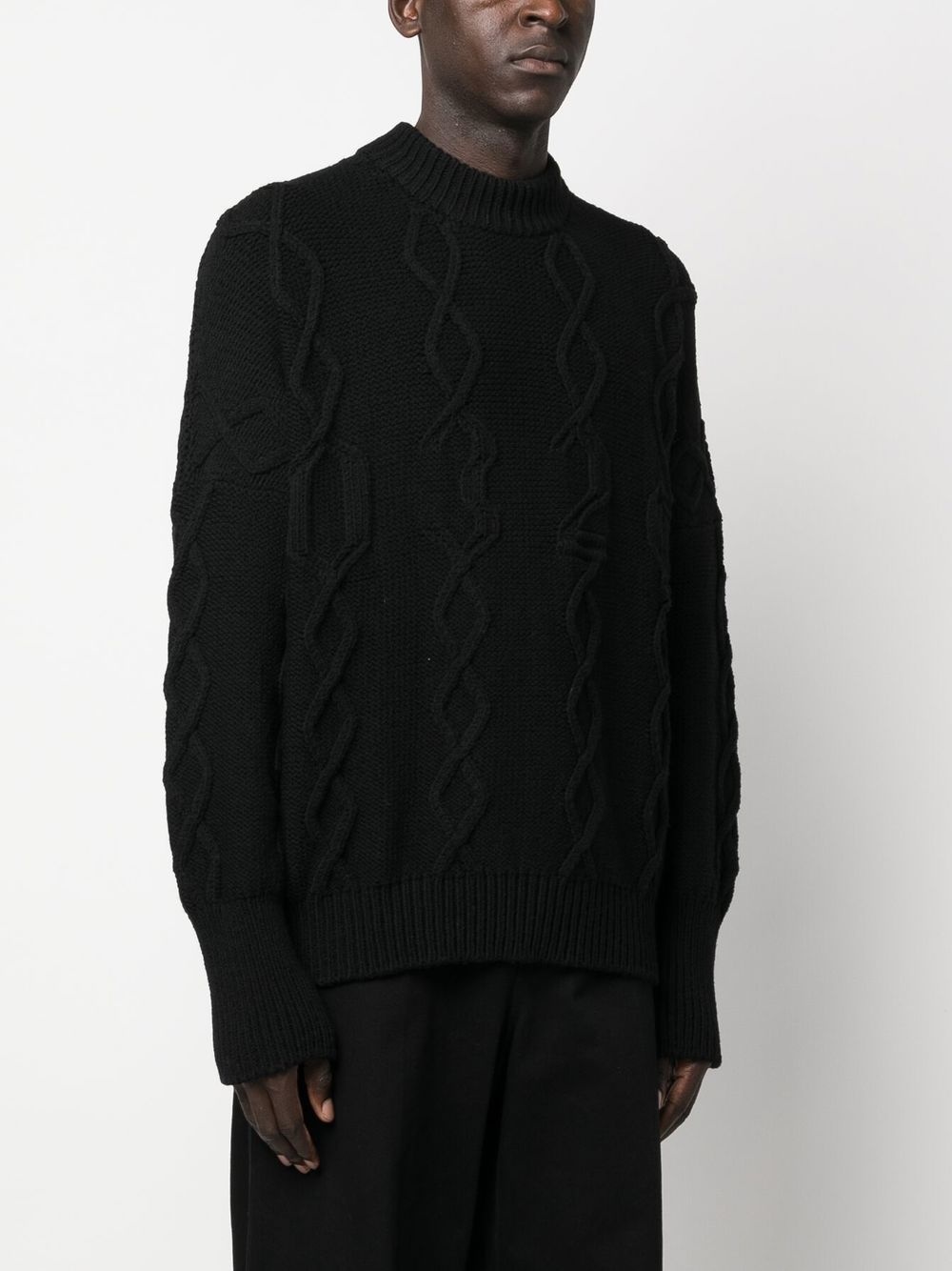 cable-knit crew neck jumper - 3