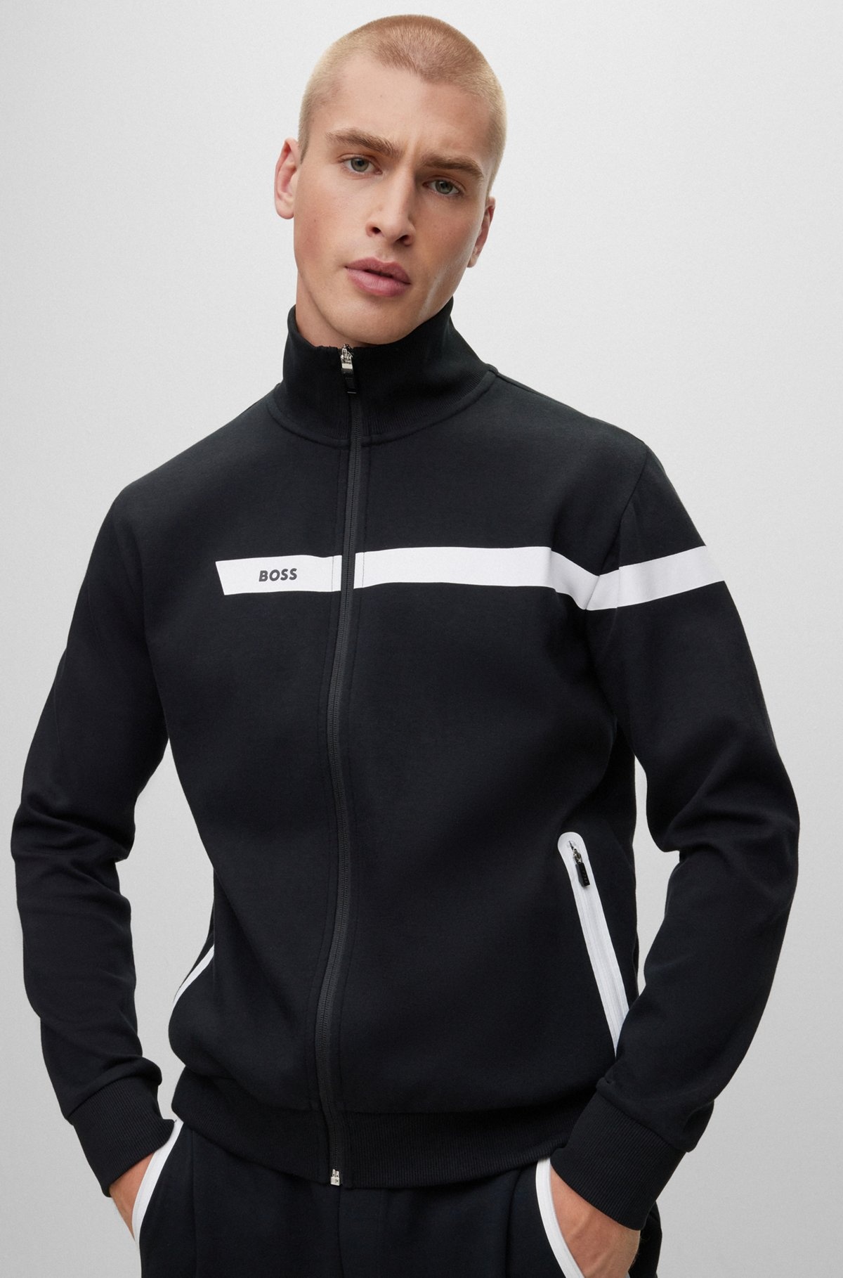 COTTON-BLEND ZIP-UP SWEATSHIRT WITH GRAPHIC LOGO STRIPE - 3