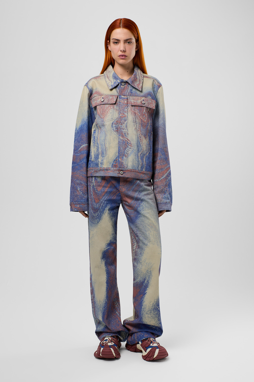 Blue-Beige-Red Denim Jacket - 6