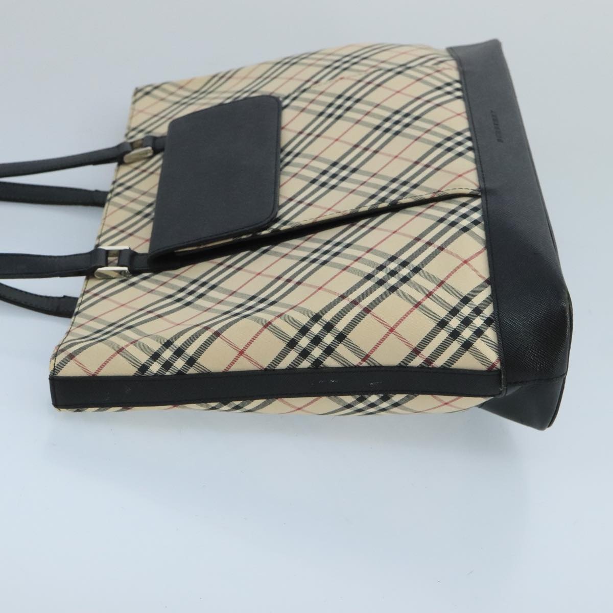 Burberry Nova Check Tote Bag Canvas Leather Beige Silver - 5