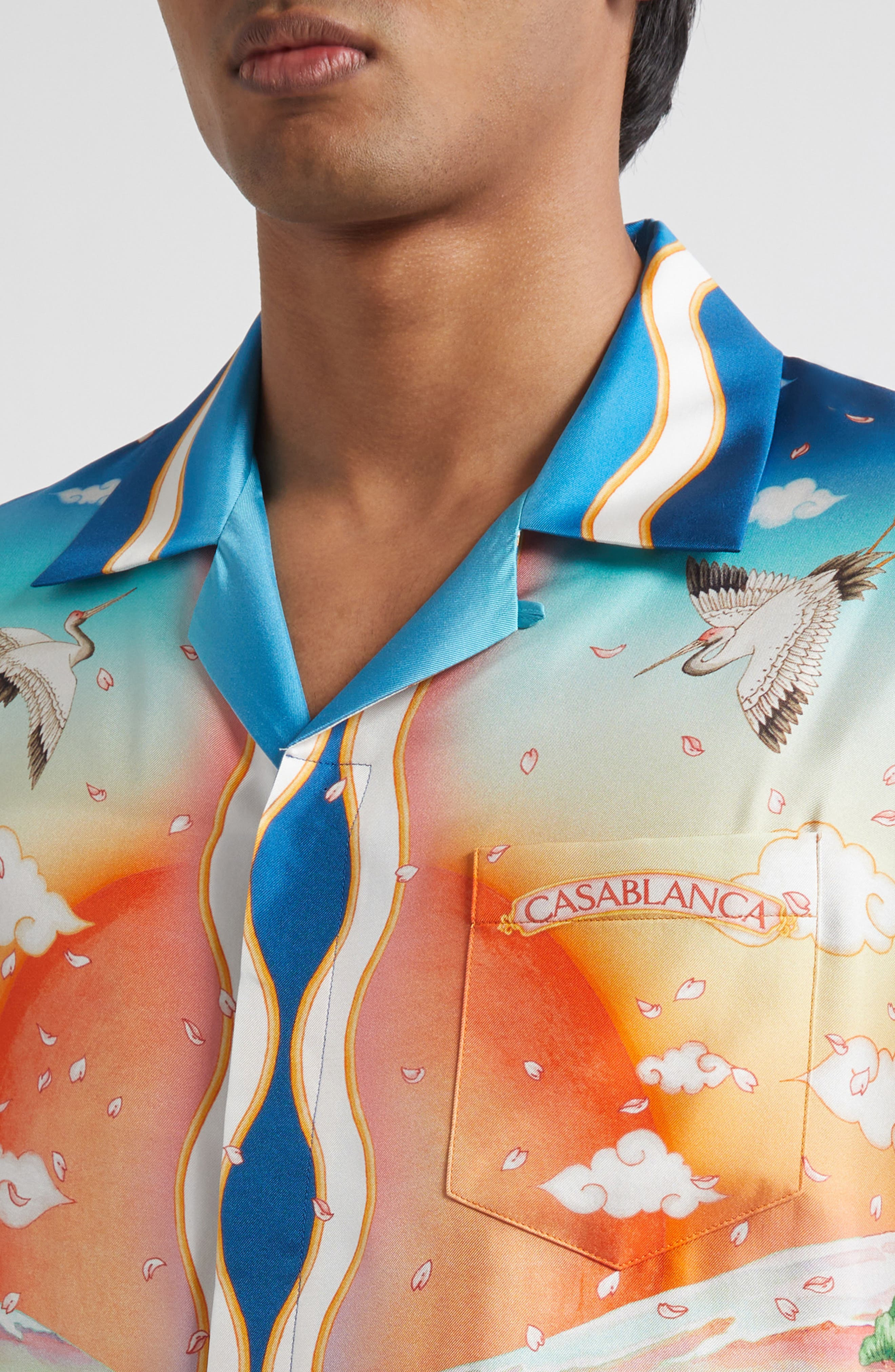 Casablanca Tennis Club Long Sleeve Silk Camp Shirt at Nordstrom - 4
