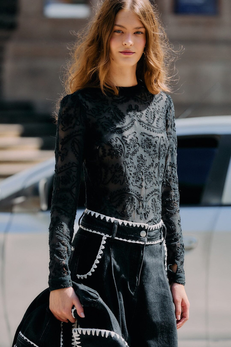 Black Embroidered Long Sleeve Blouse 1
