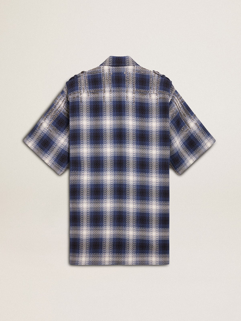 여자의 짧은 셔츠 드레스 3D checkerboard 패턴과 자수 6