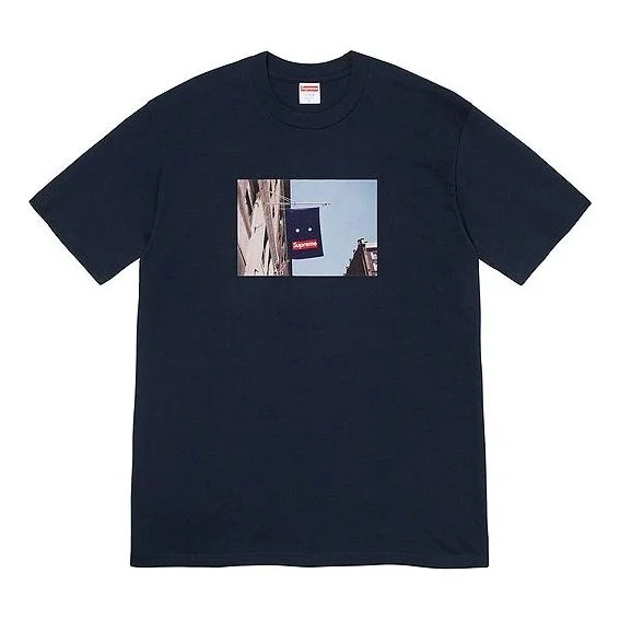 Supreme FW19 Week 1 Banner Tee Short Sleeve Unisex Navy Blue SUP-FW19-223 - 1