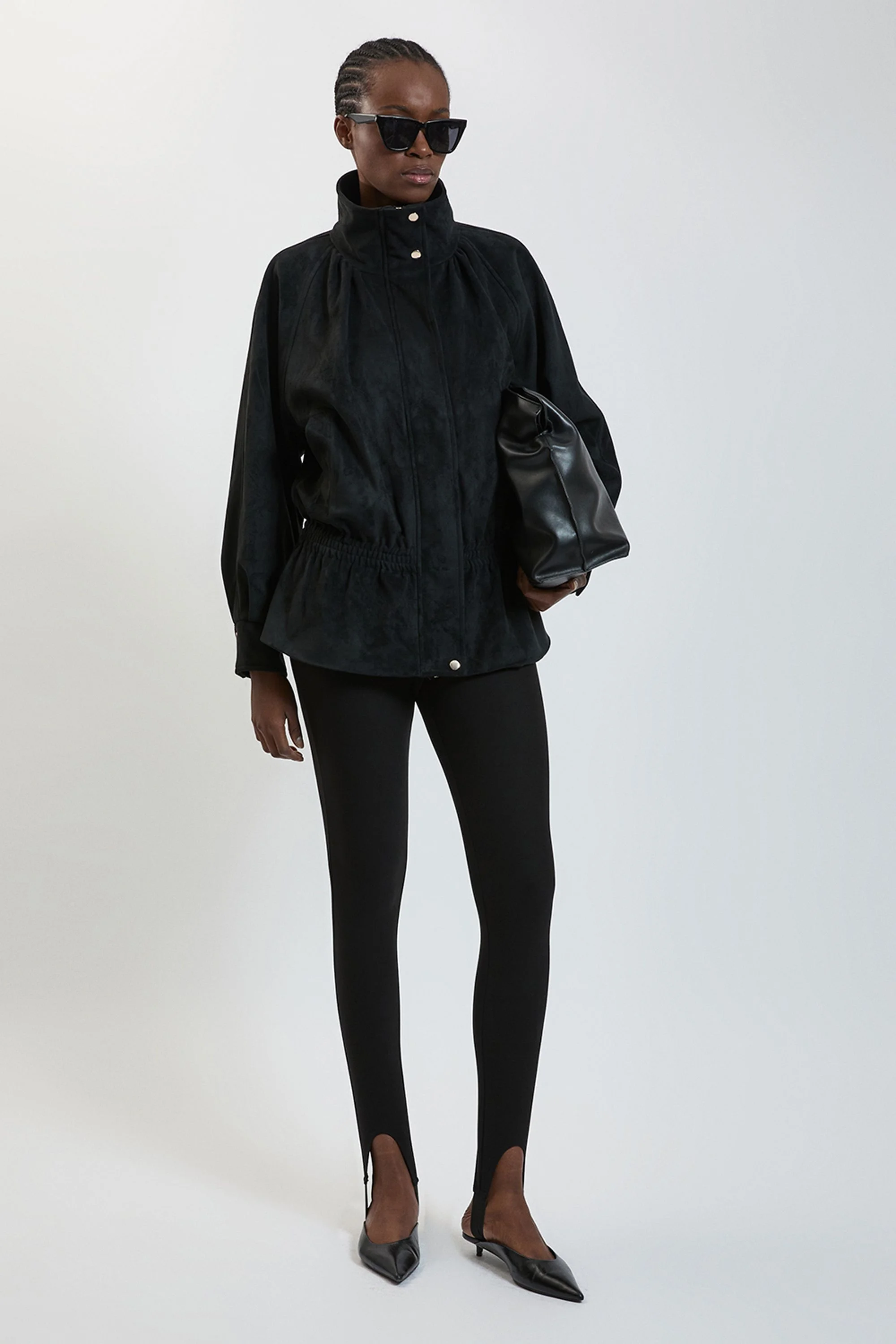 Faux Suede Funnel Neck Bomber - 1