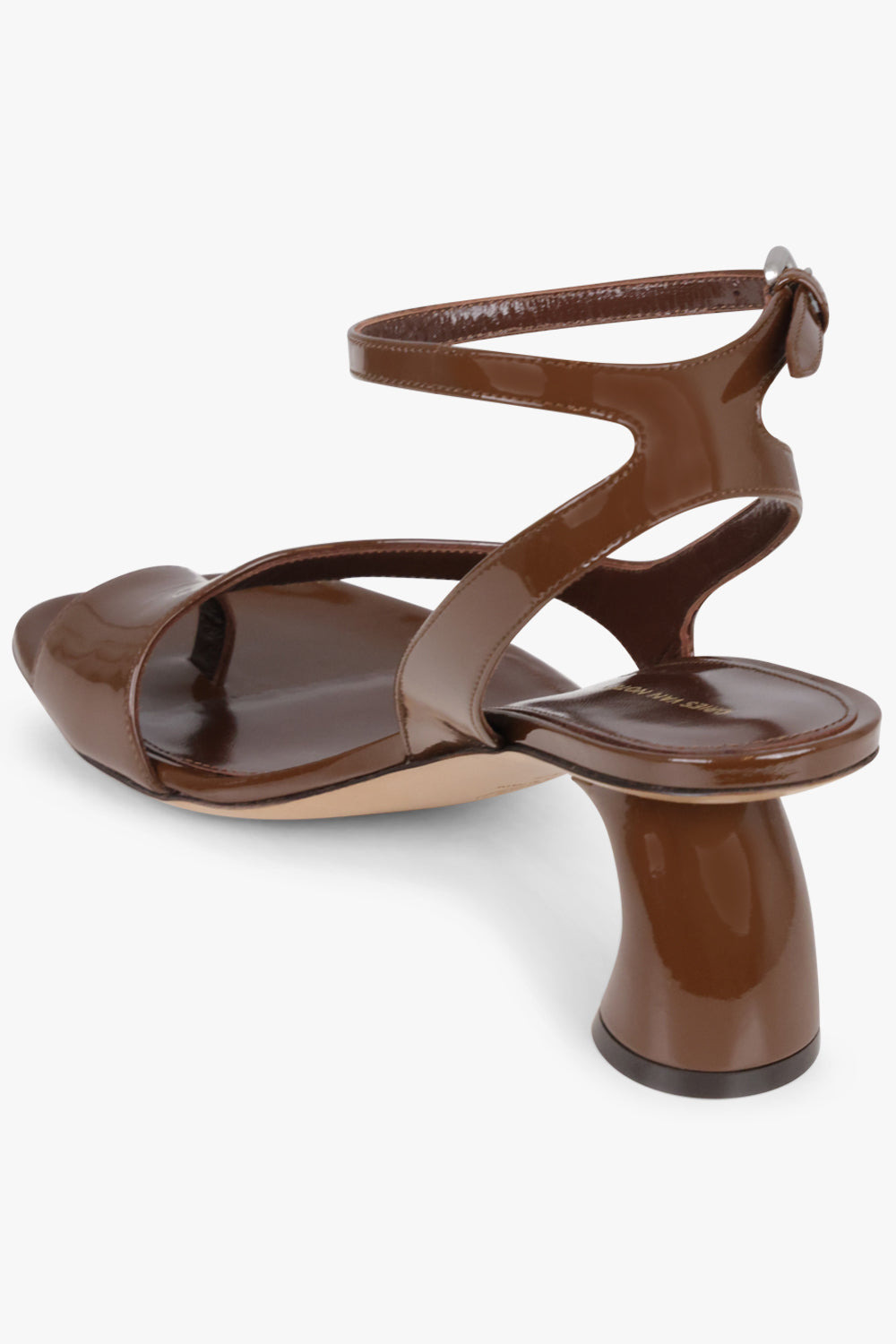 ANKLE WRAP CUT OUT PATENT CURVED 75MM HEEL | DARK BROWN - 3