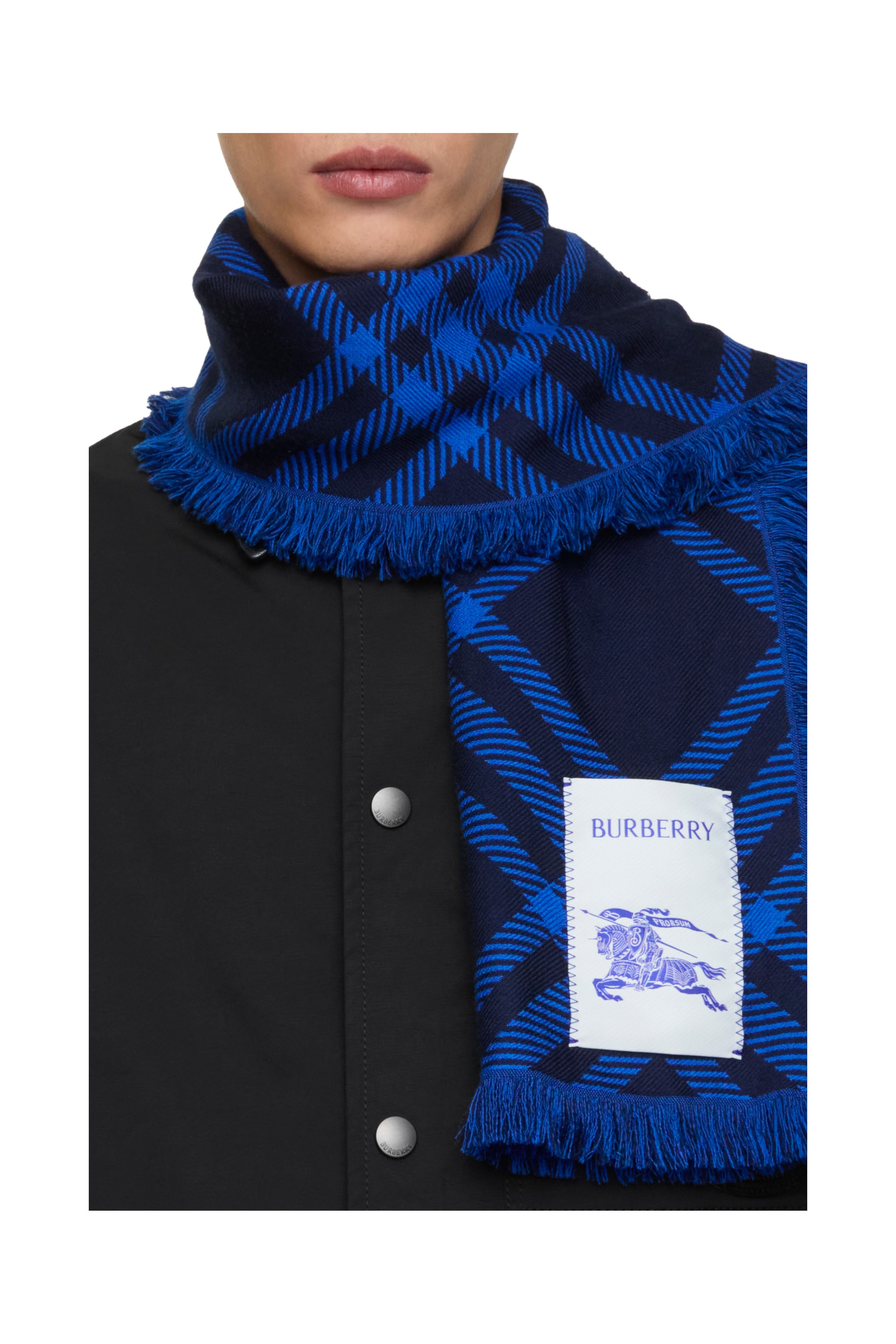 burberry Wide Check Wool Silk Scarf in Ink/blue at Nordstrom - 4