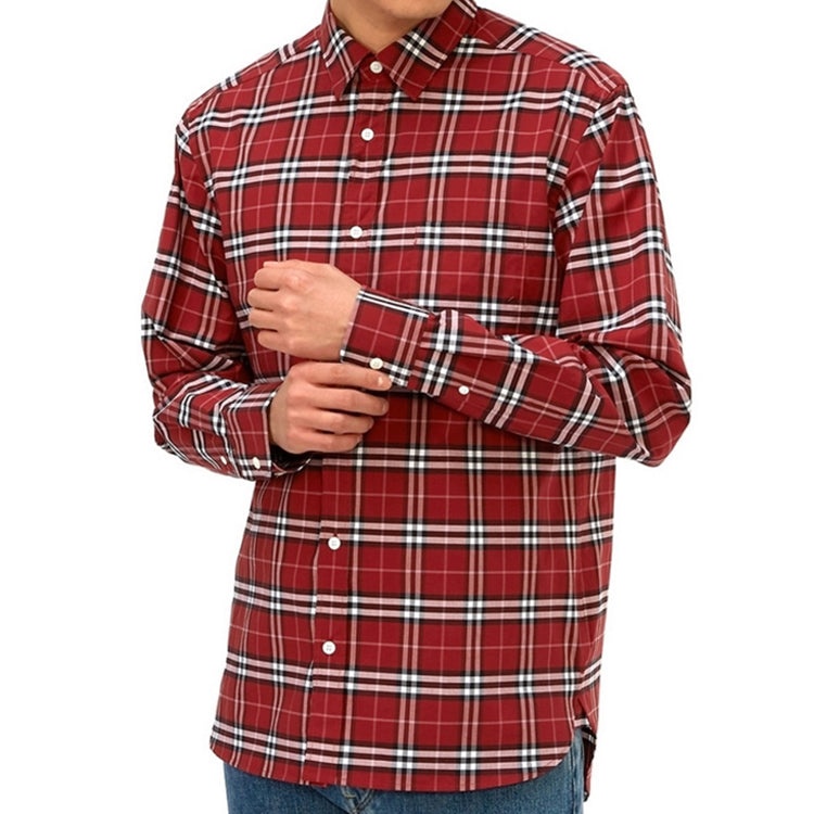 Men's Burberry Plaid Button Long Sleeves Shirt Red 80113981 - 2