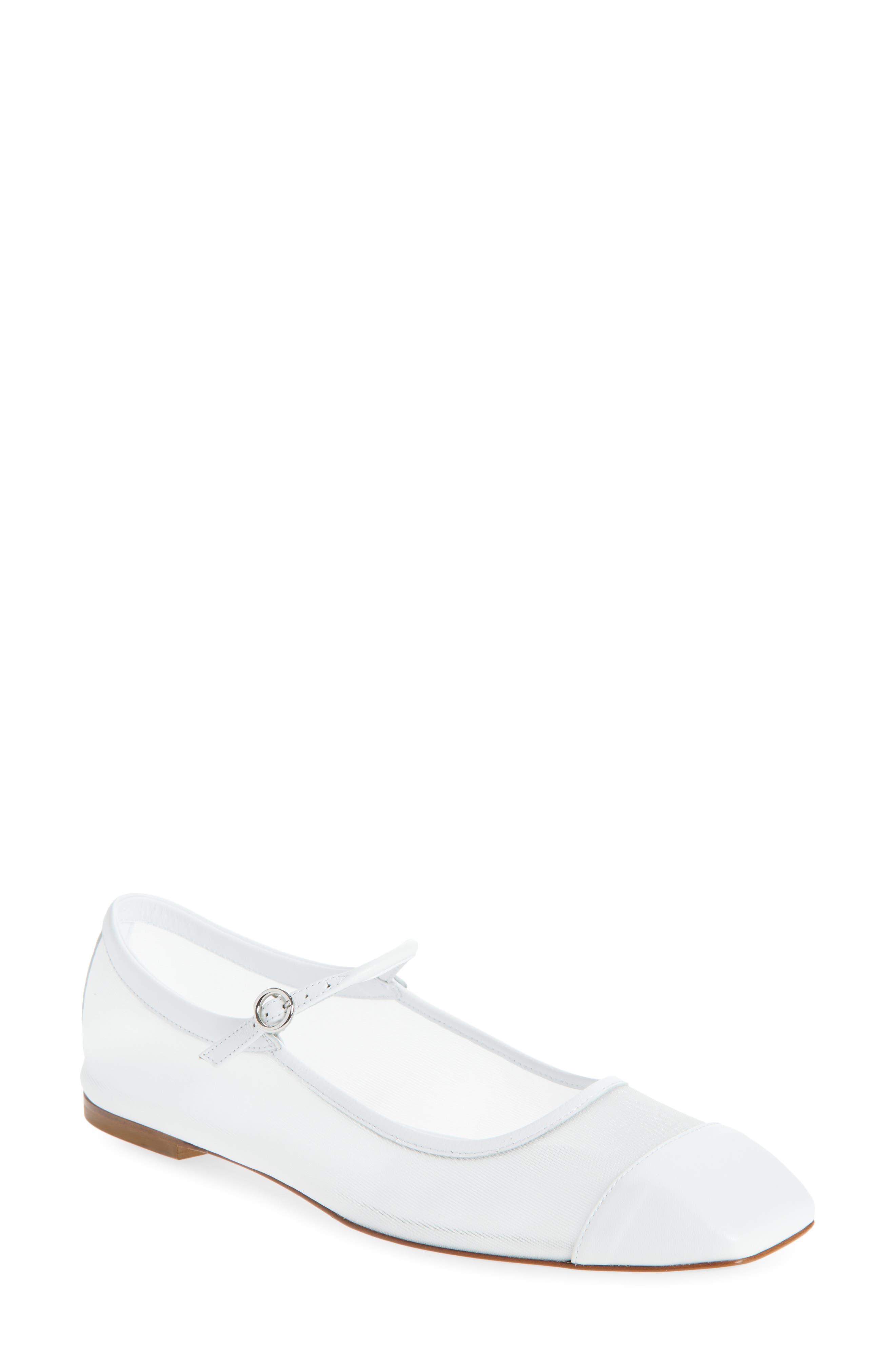 aeyde Uma Mary Jane Cap Toe Flat in Optic White at Nordstrom - 1