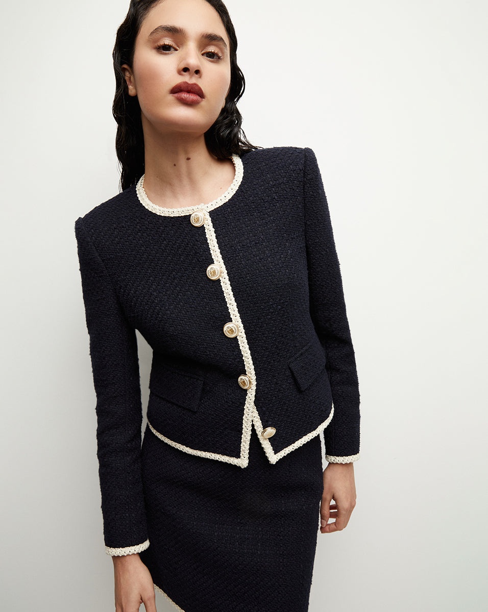 MABEL COLLARLESS TWEED JACKET - 4