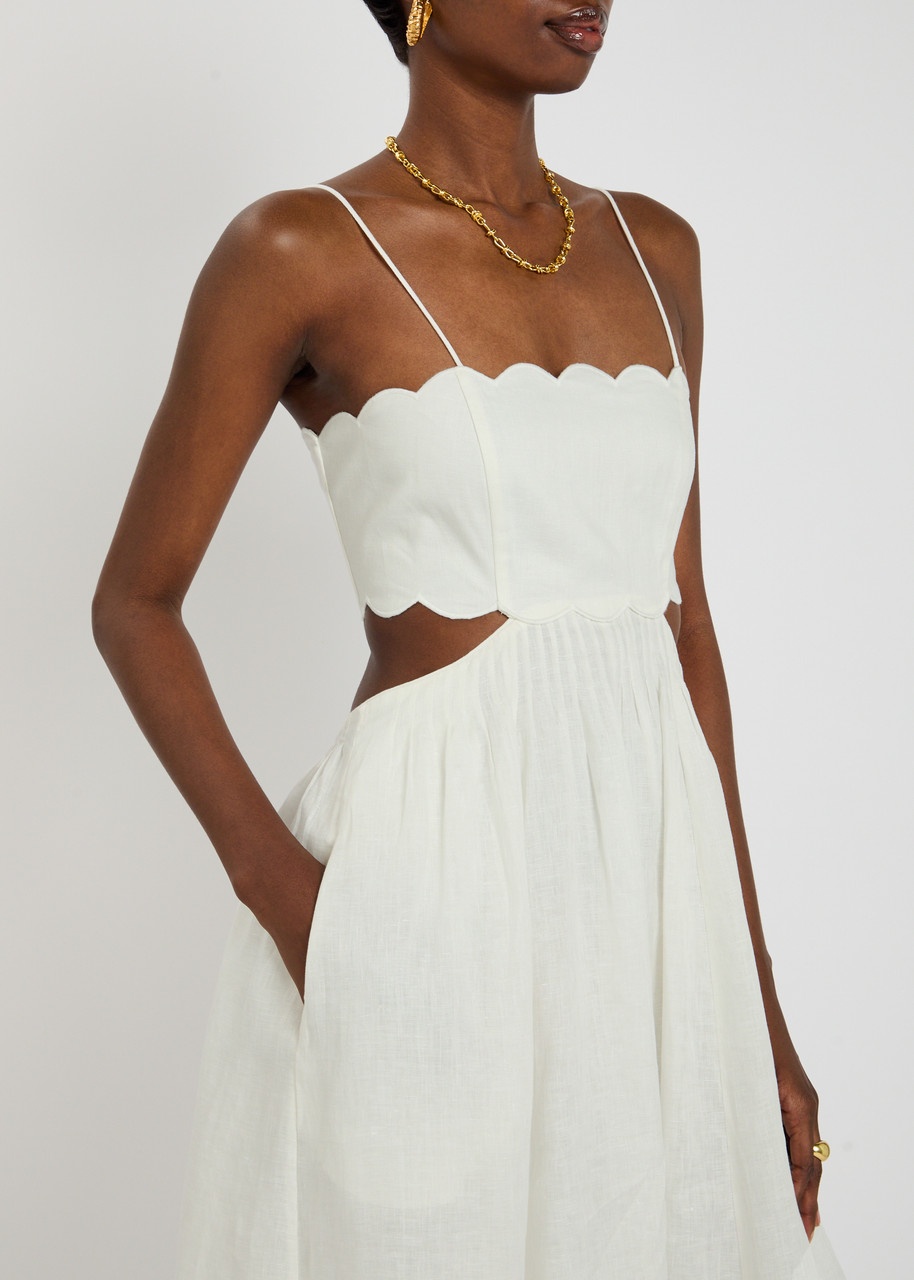 パーティードレス Zimmermann 1760DSS251 Dresses Rhiannon scallop midi dress Zimmermann Rhiannon Scallop Linen Voile Midi-Dress | Saks