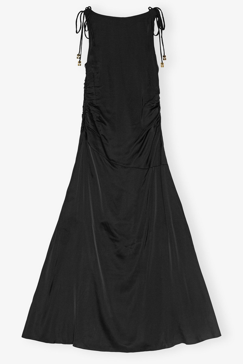 BLACK SATIN GATHERED DRESS 6