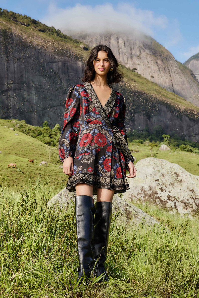 FARM RIO Black Valentina Wrap Lenzing™ Ecovero™ Viscose Mini Dress outlook