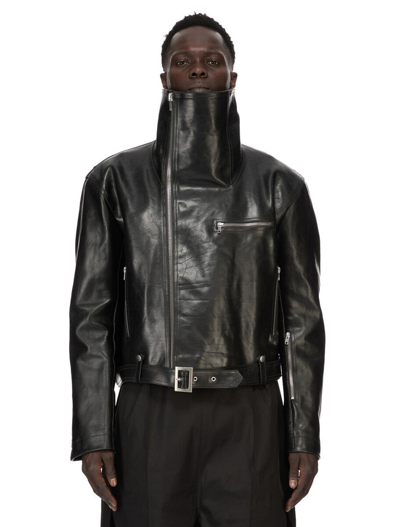 Black Temple Biker Jumbo Stooges Leather Jacket 1