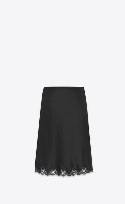 SAINT LAURENT midi skirt in crepe satin and lace outlook