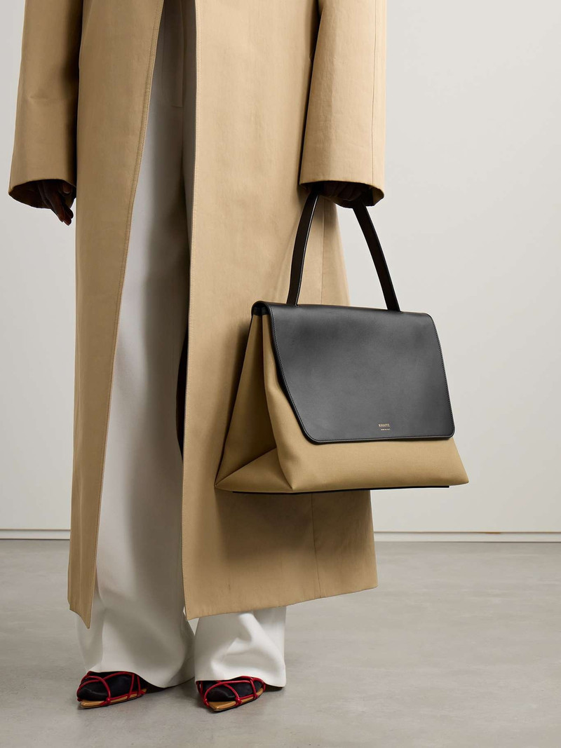 KHAITE Lia large leather and canvas tote outlook