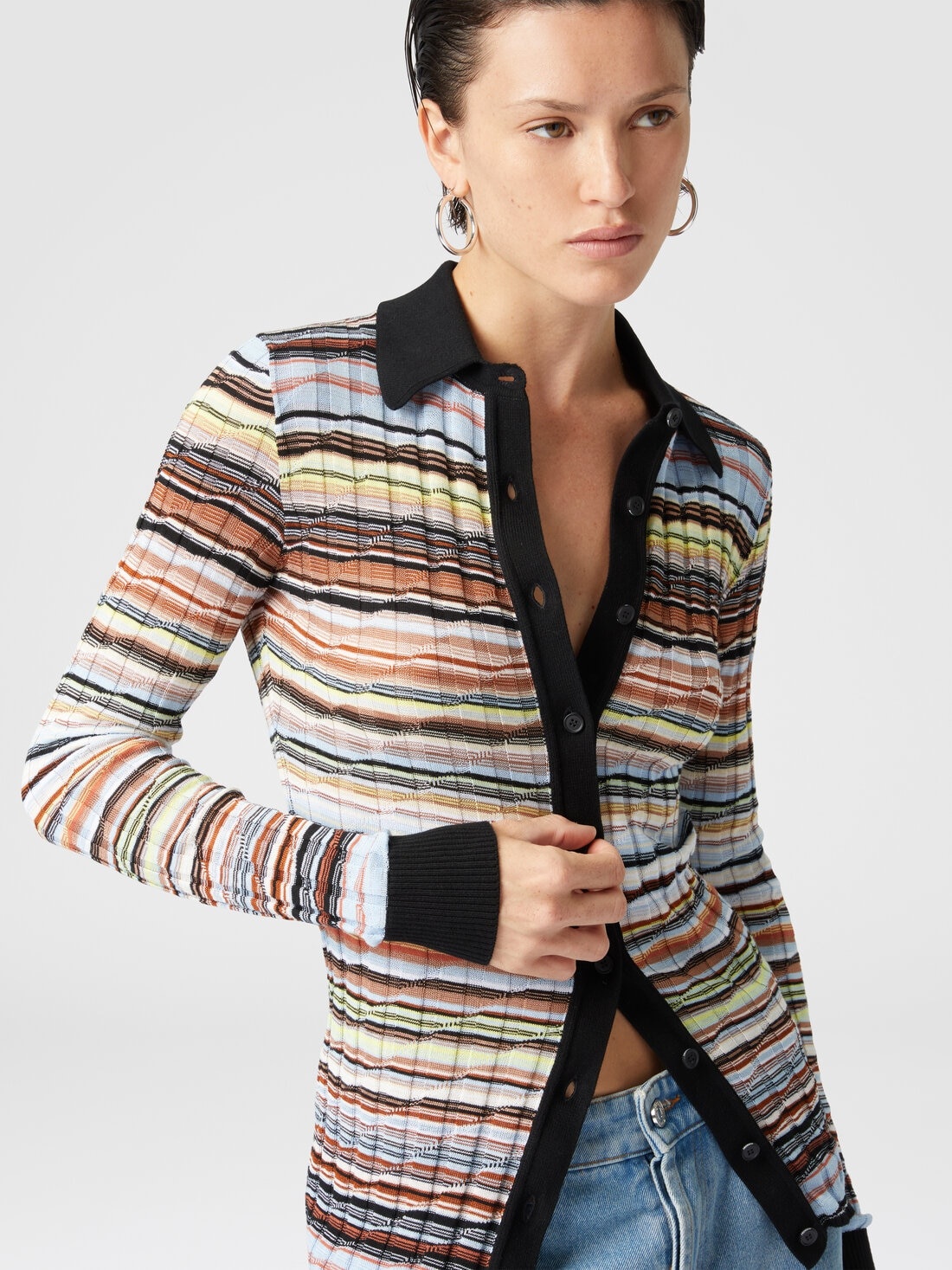 Striped cotton and viscose ribbed shirt with contrasting trim - 4