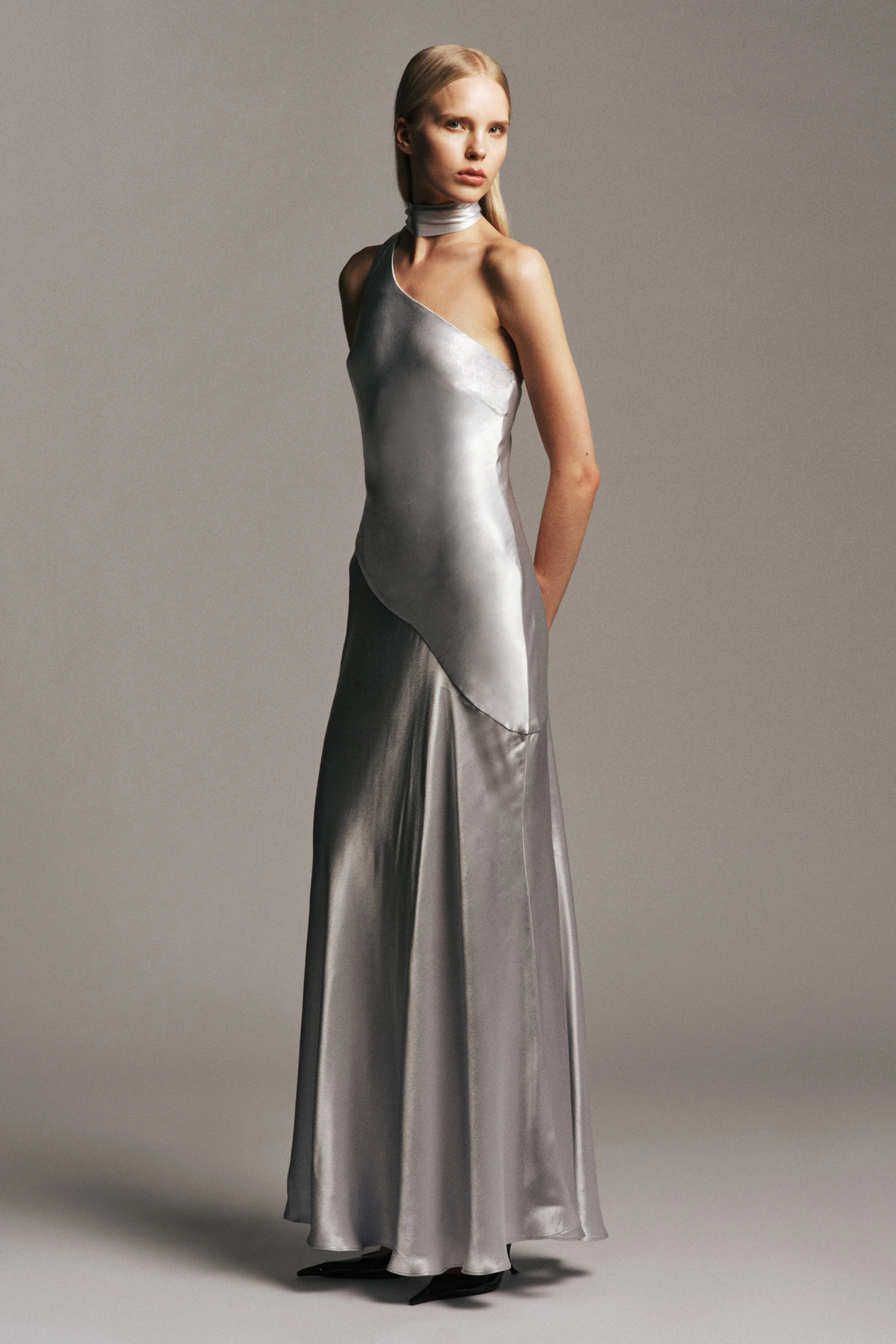 Mina Necktie Maxi Dress In Ice Blue - 1