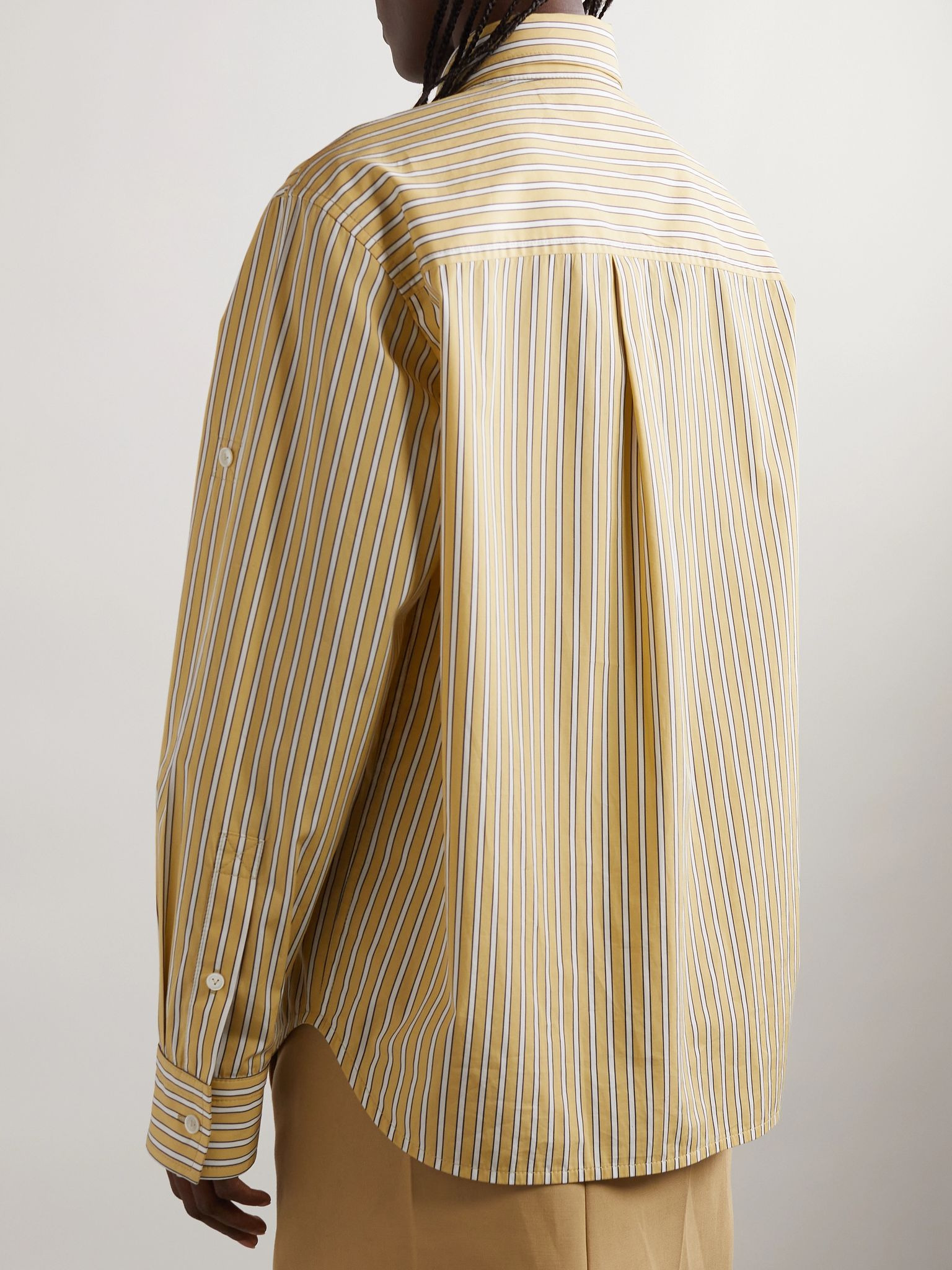 Asymmetric striped cotton-poplin shirt Yellow - 3