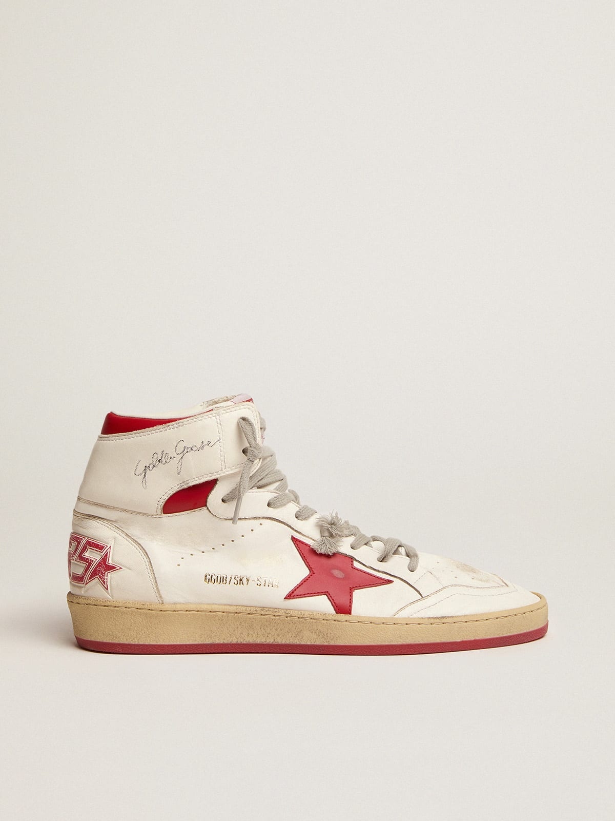 Sky-Star sneakers in white nappa leather with red leather star and heel tab - 1