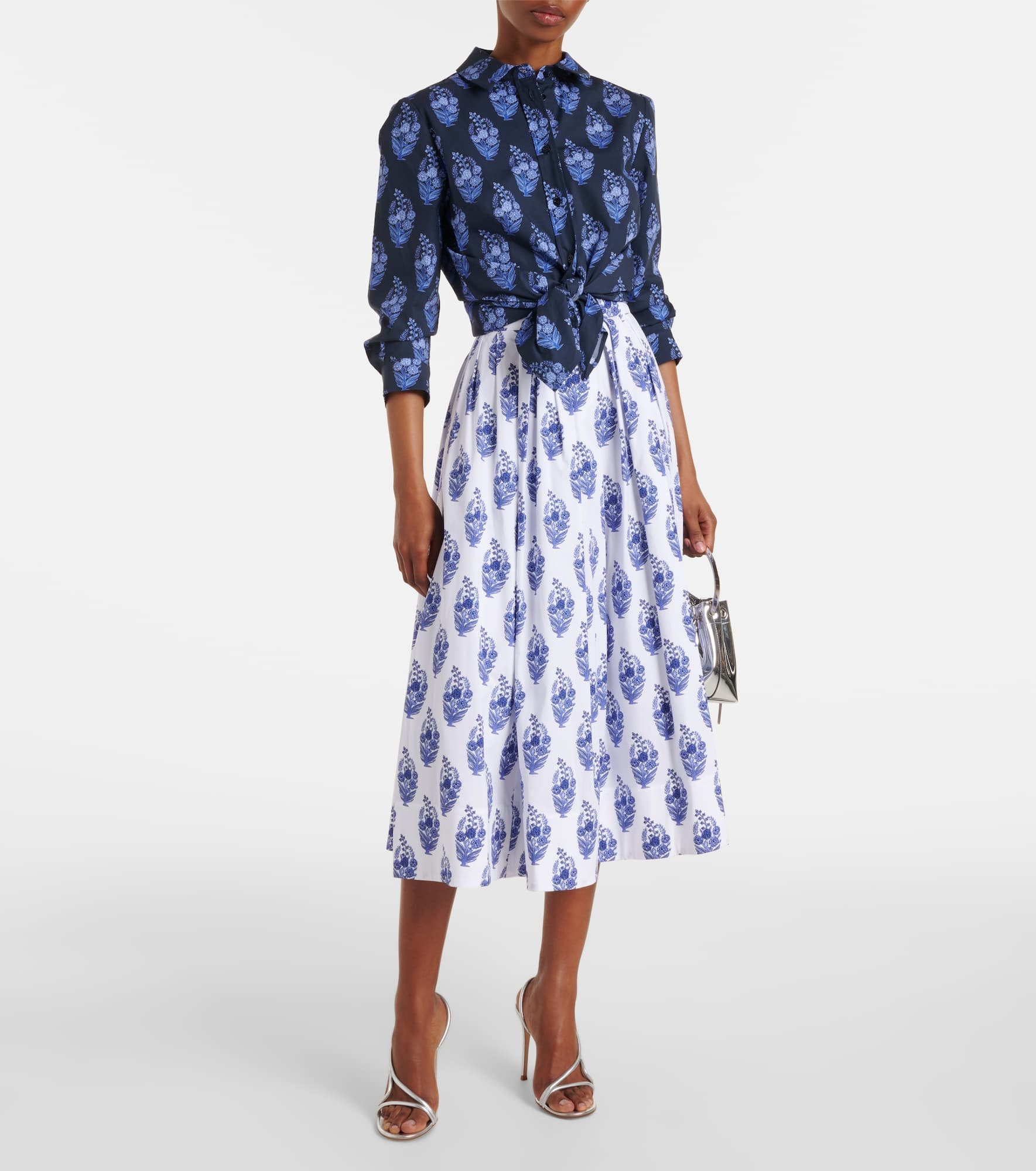 Floral cotton-blend midi skirt - 2