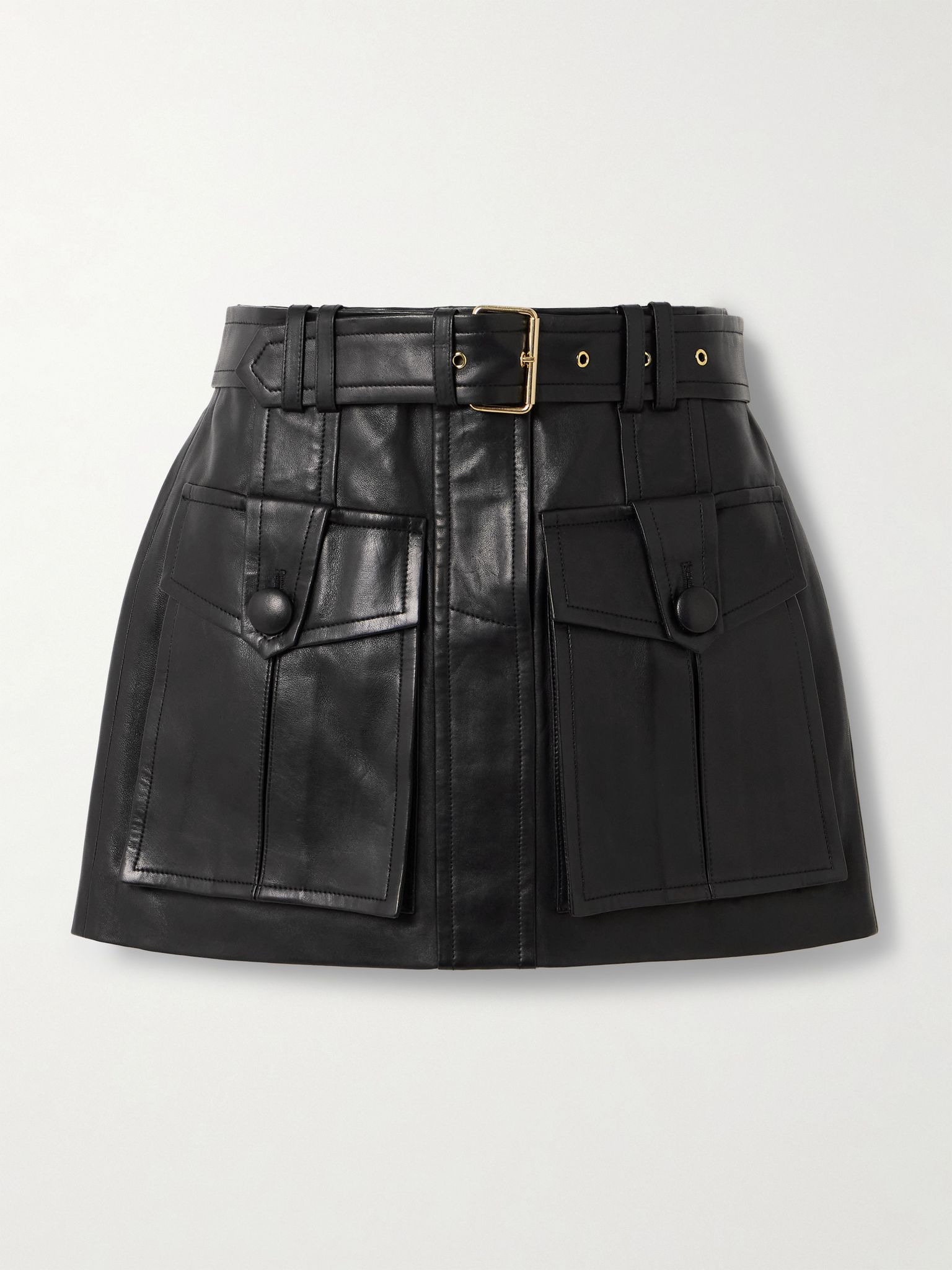 Belted paneled leather mini skirt Black - 1