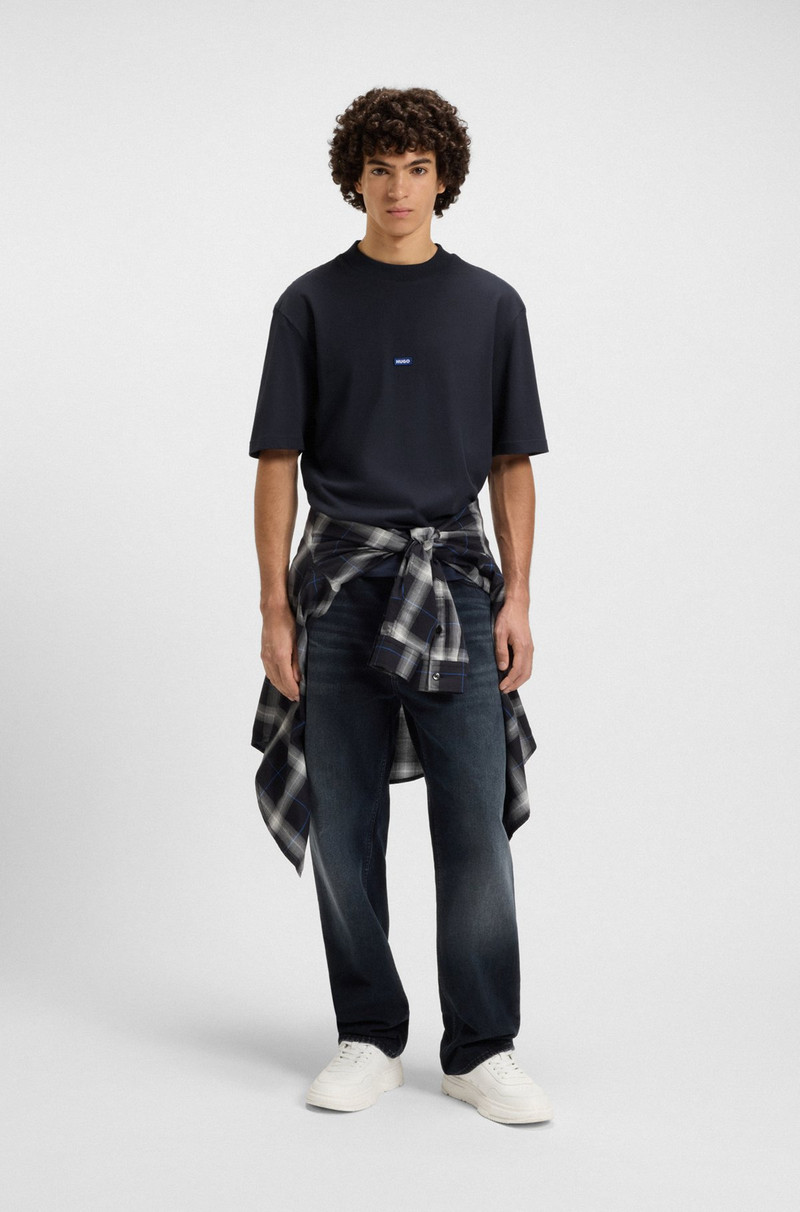 HUGO REGULAR-FIT COTTON-JERSEY T-SHIRT WITH BLUE LOGO PATCH outlook